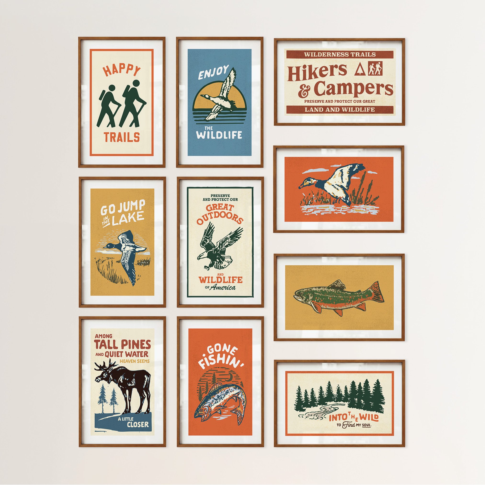 Retro Camping Prints - Fun Wildlife Posters, Set of 10