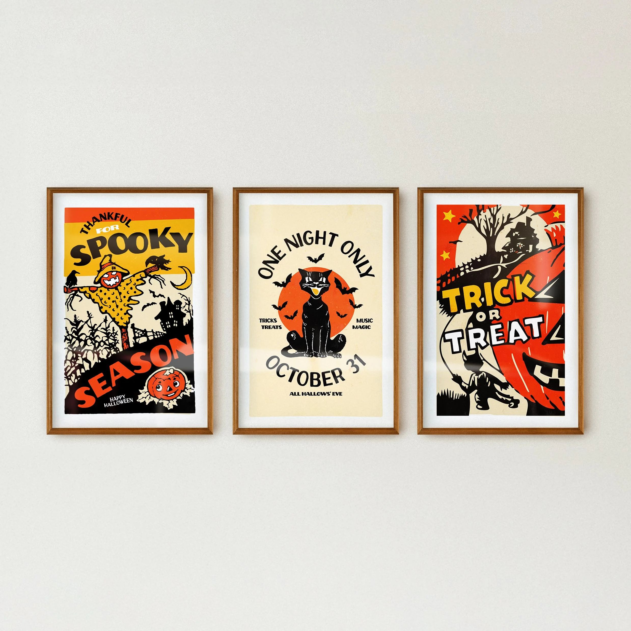 Retro Halloween Art Prints: Spooky Season Posters, Set of 3