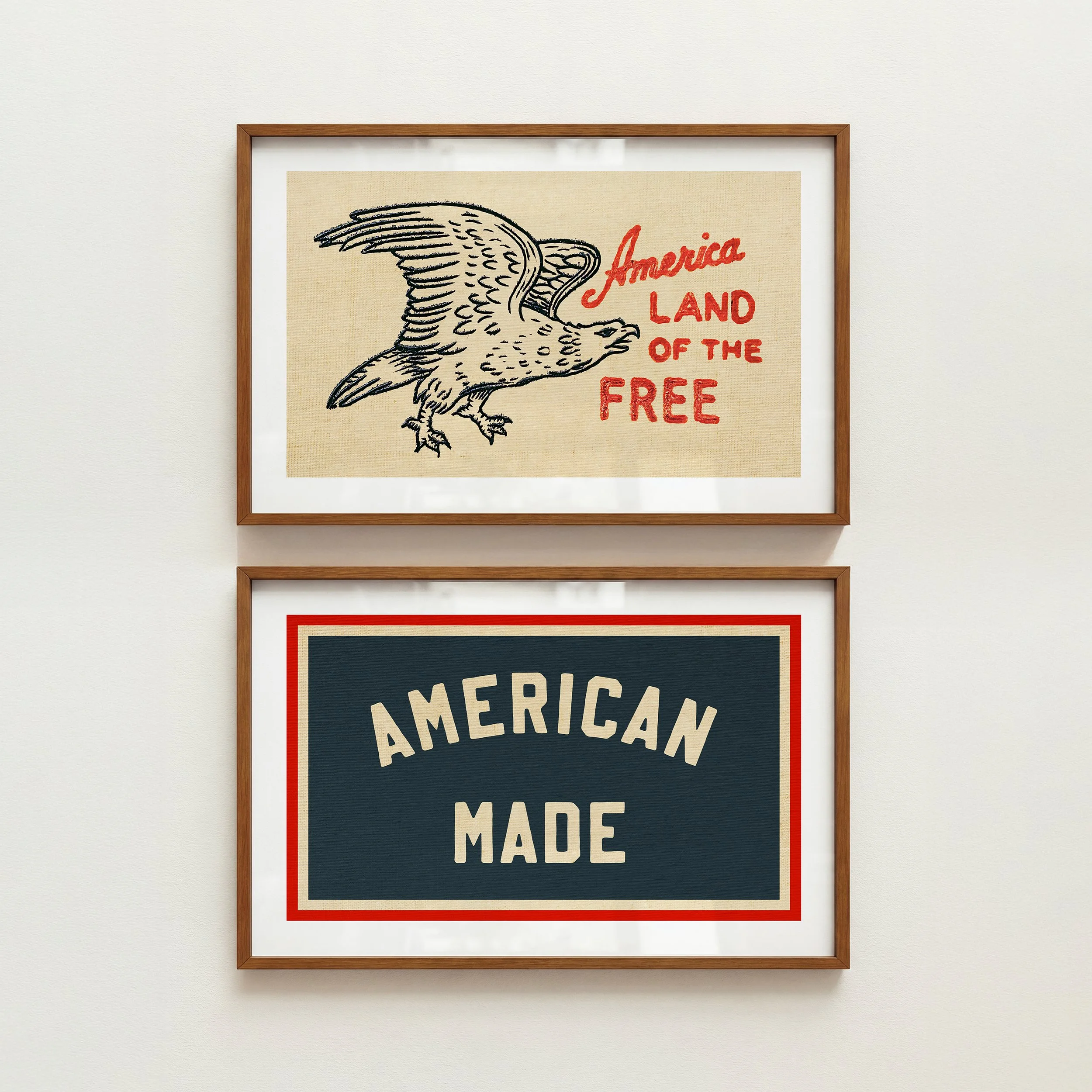 American Made Eagle Prints - Rustic Pennant Style Poster, Set of 2
