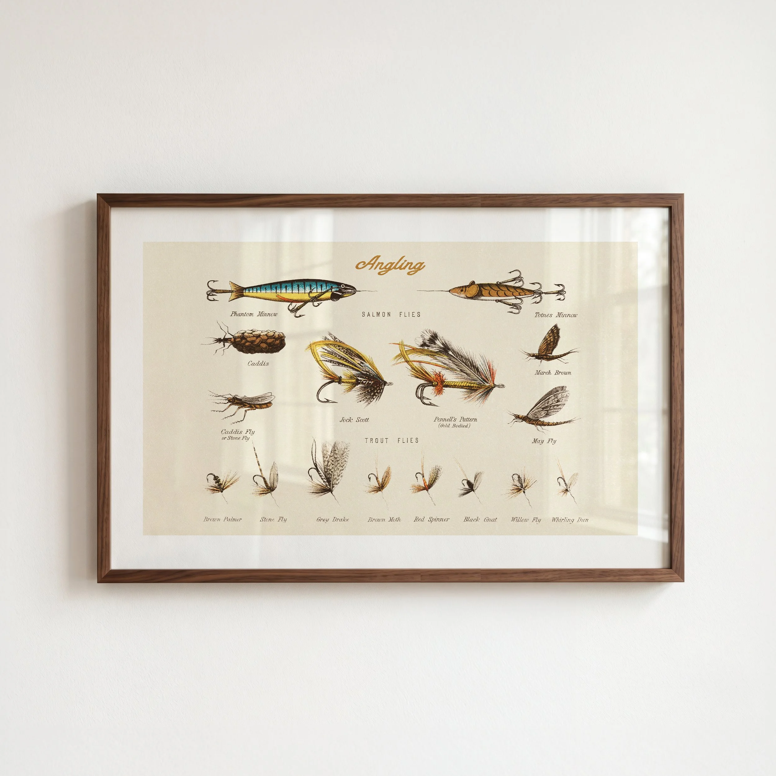 Angling Flies Print - Retro Lake House Poster