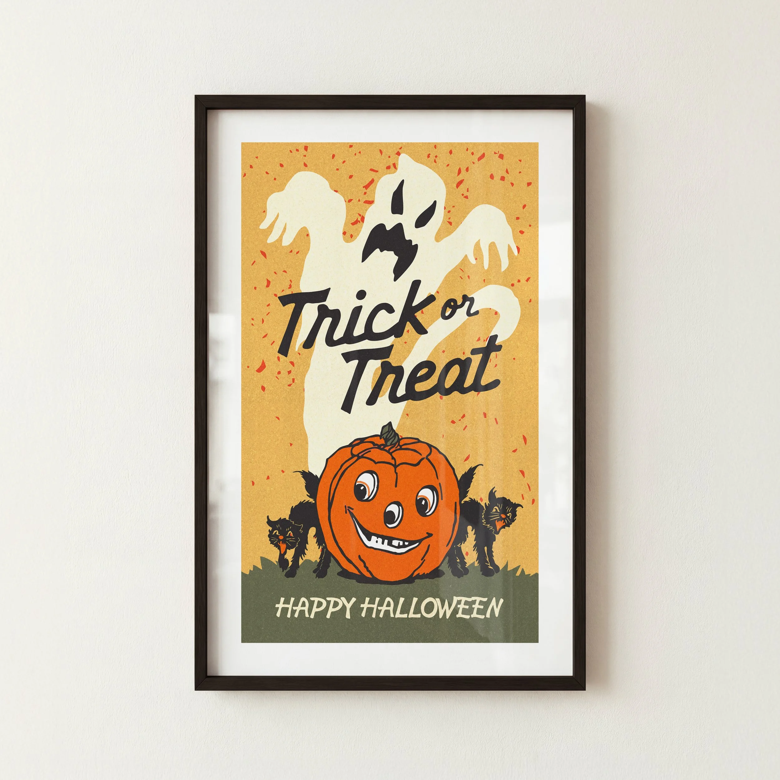 Trick or Treat Ghost Print - Retro Halloween Poster