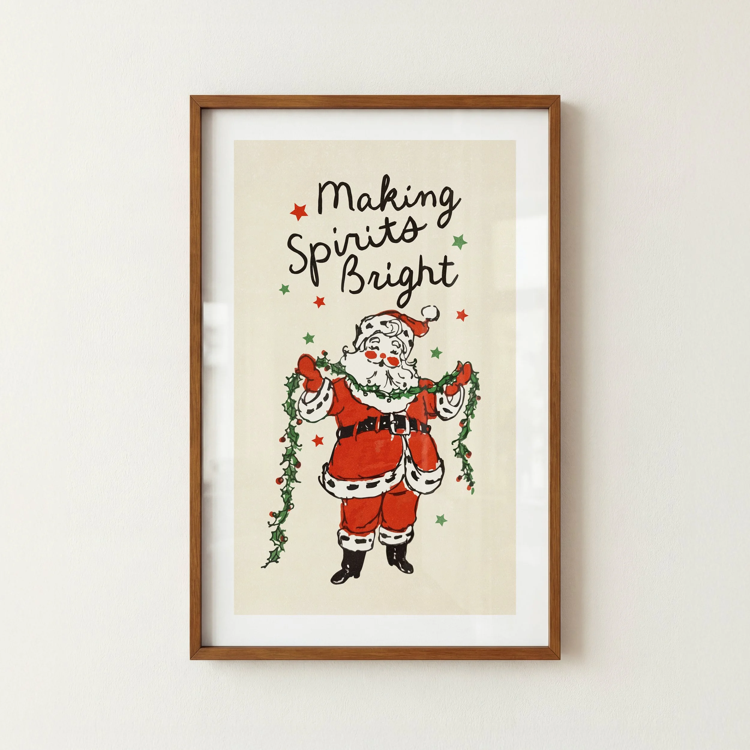 Spirits Bright Print - Retro Christmas Poster