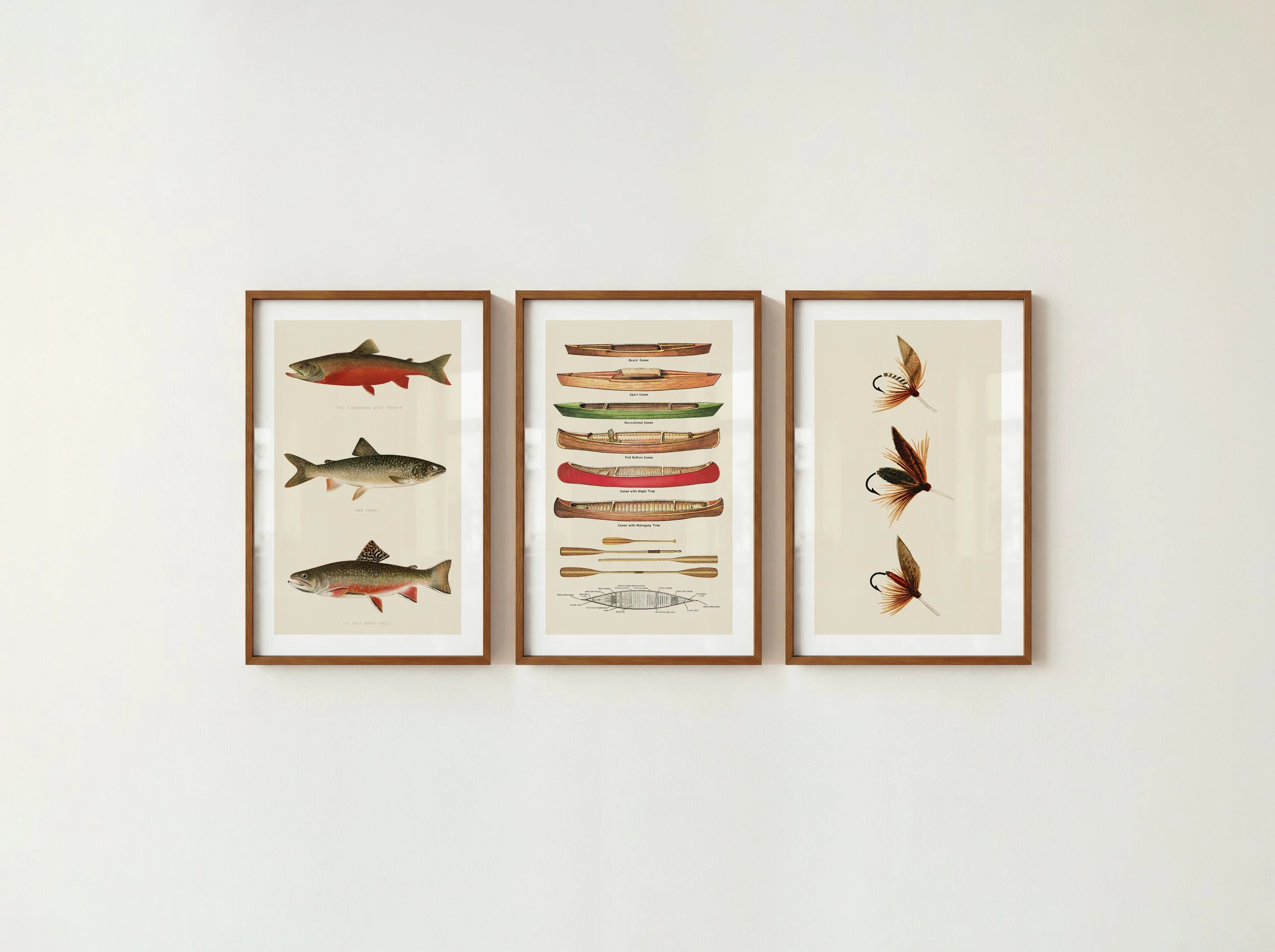 Retro Fishing Prints - Outdoors Art, Fishing Art Posters, Set of 3