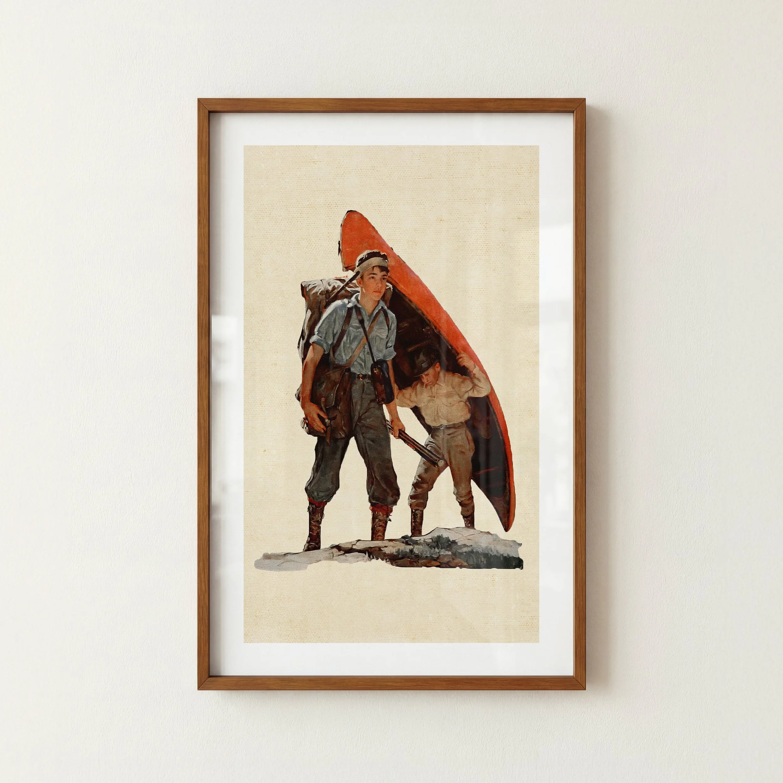 Portage Canoe Print - Retro Lake House Poster
