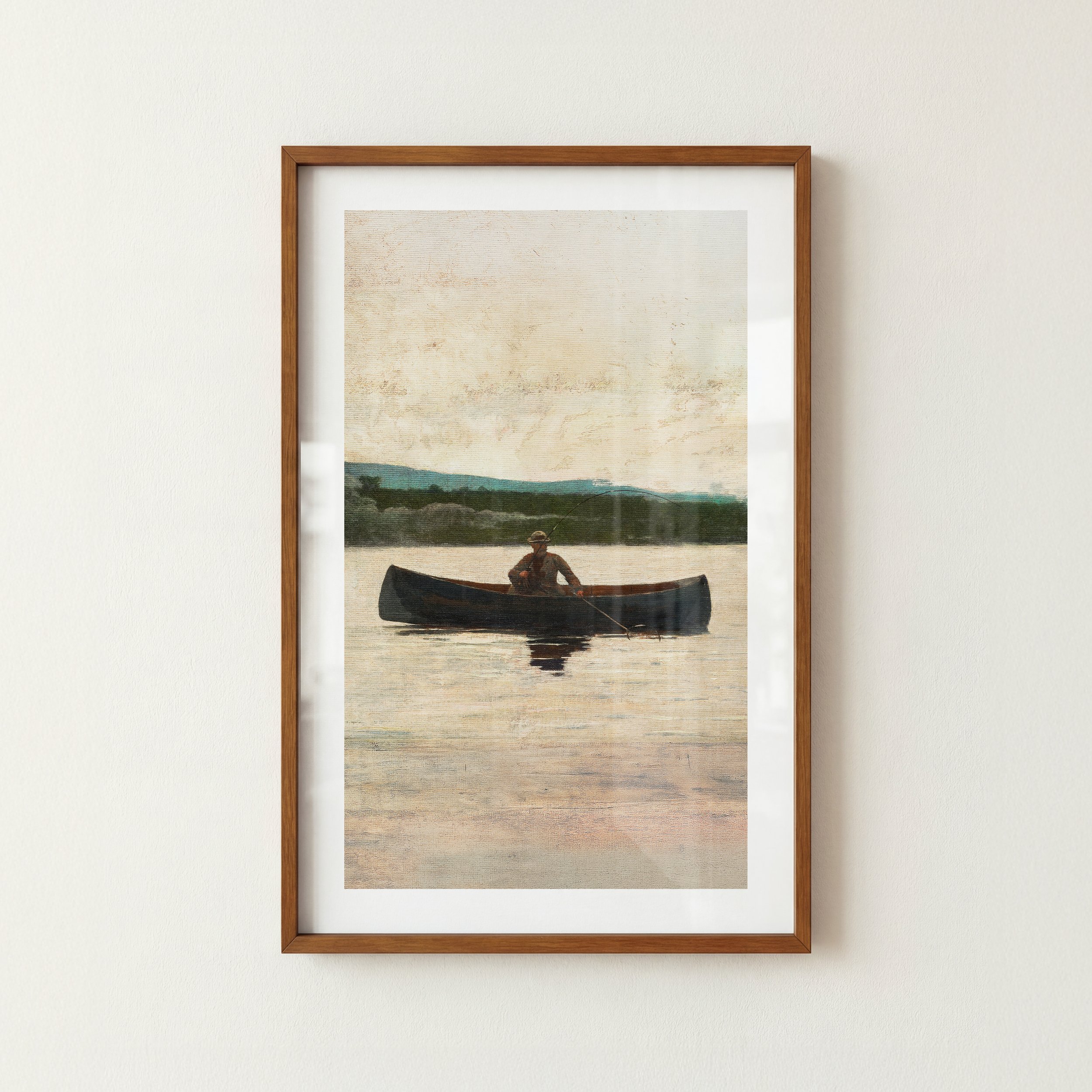 Canoe Fishing Print - Retro Lake House Poster