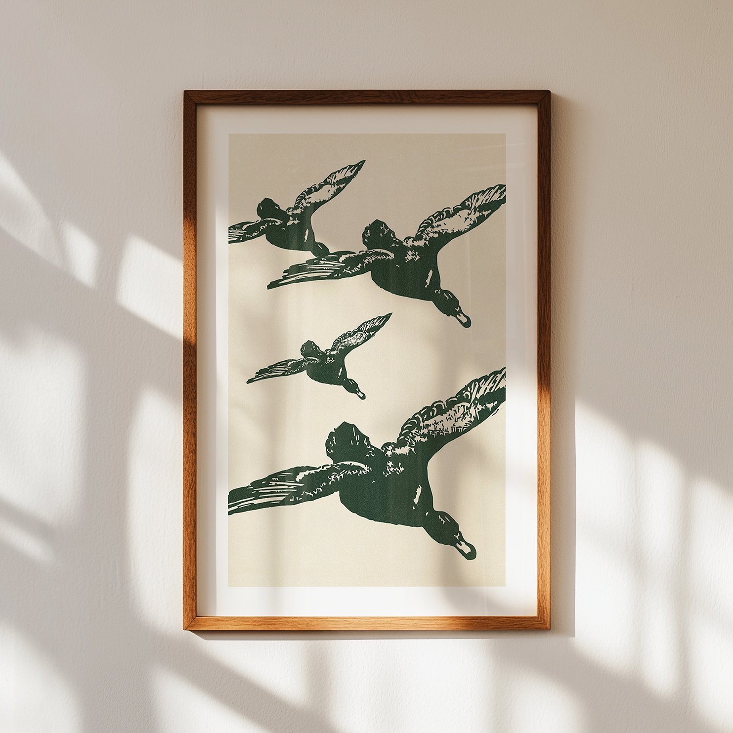 Flying Ducks Graphic Print - Retro Wildlife Poster