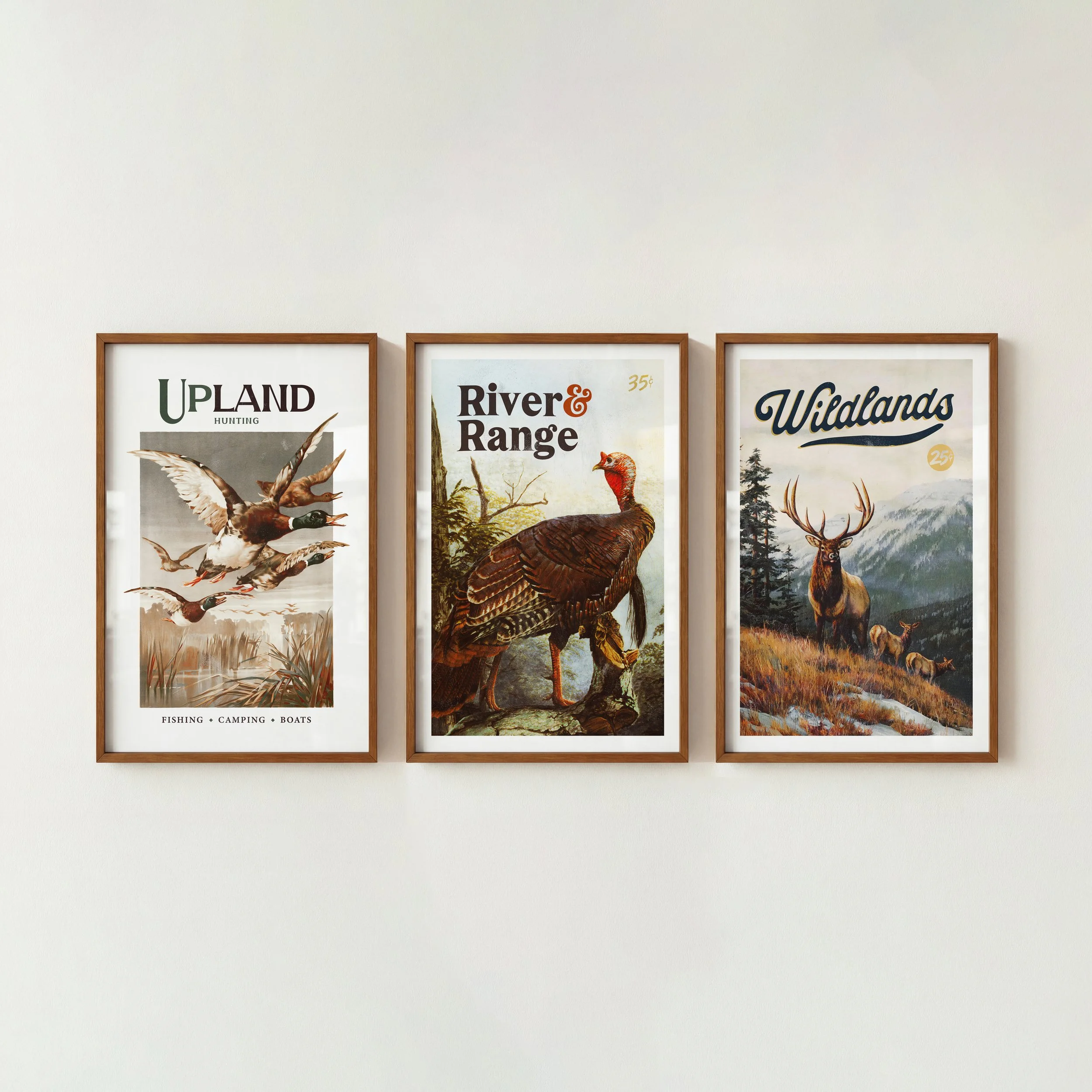 Old Time Hunting Art Prints: Retro Wildlife Posters, Set of 3