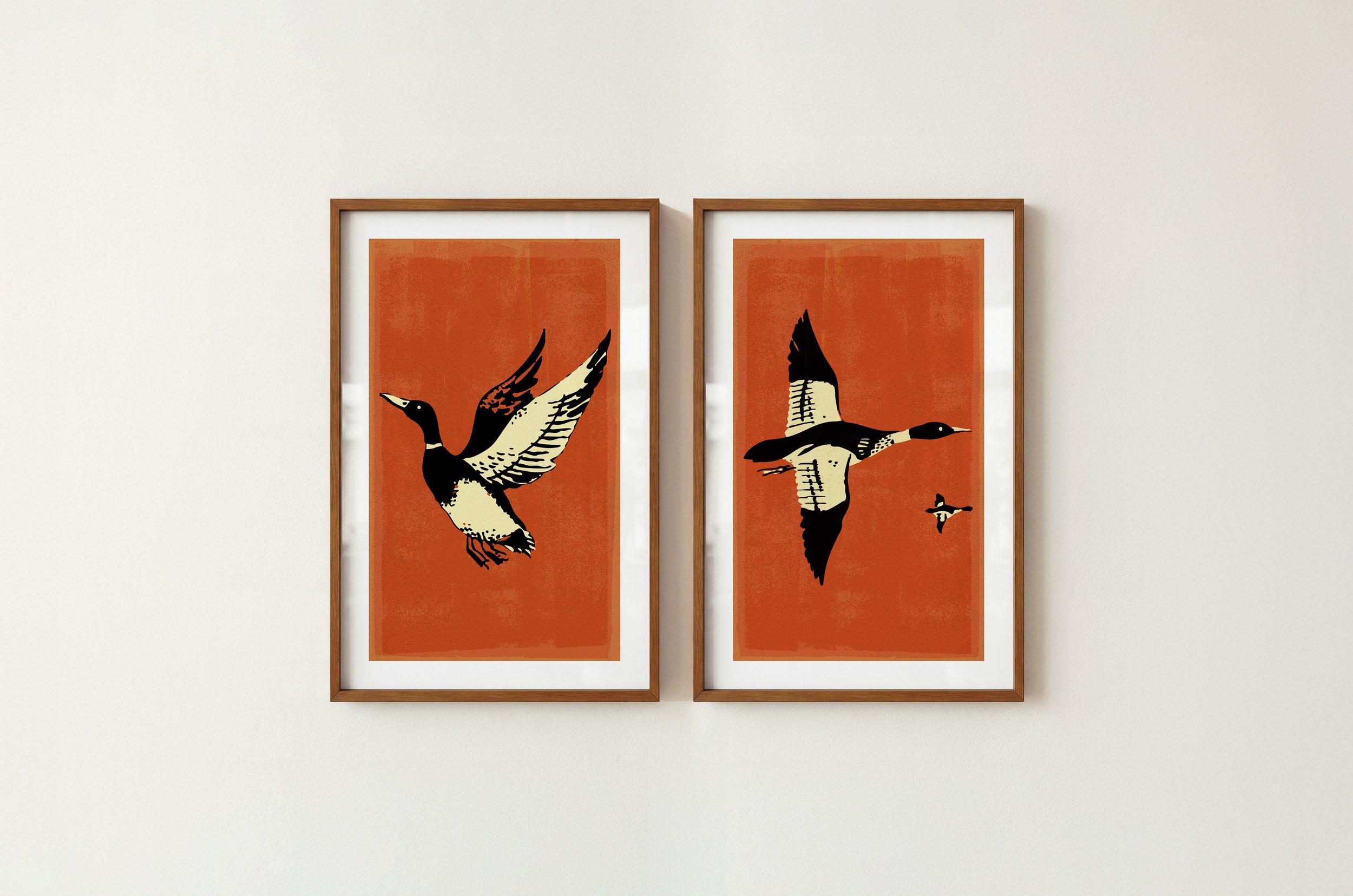 Retro Mallard Prints: Bird Hunting Posters, Set of 2