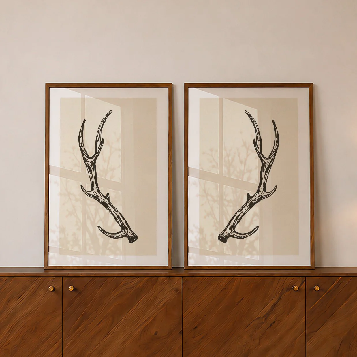 Antler Graphic Prints - Rustic Lake House Posters, Set of 2