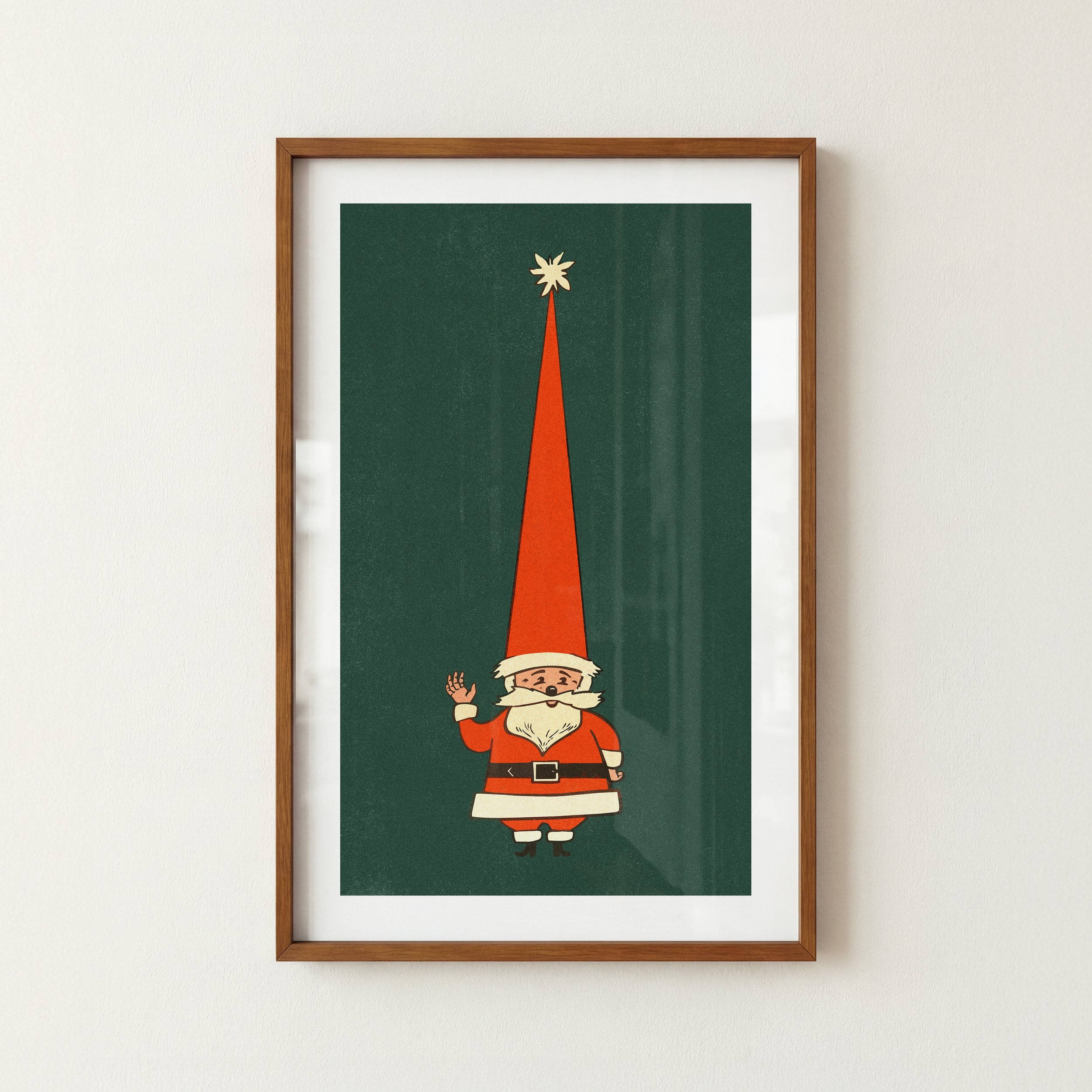 Waving Santa Print - Retro Christmas Poster