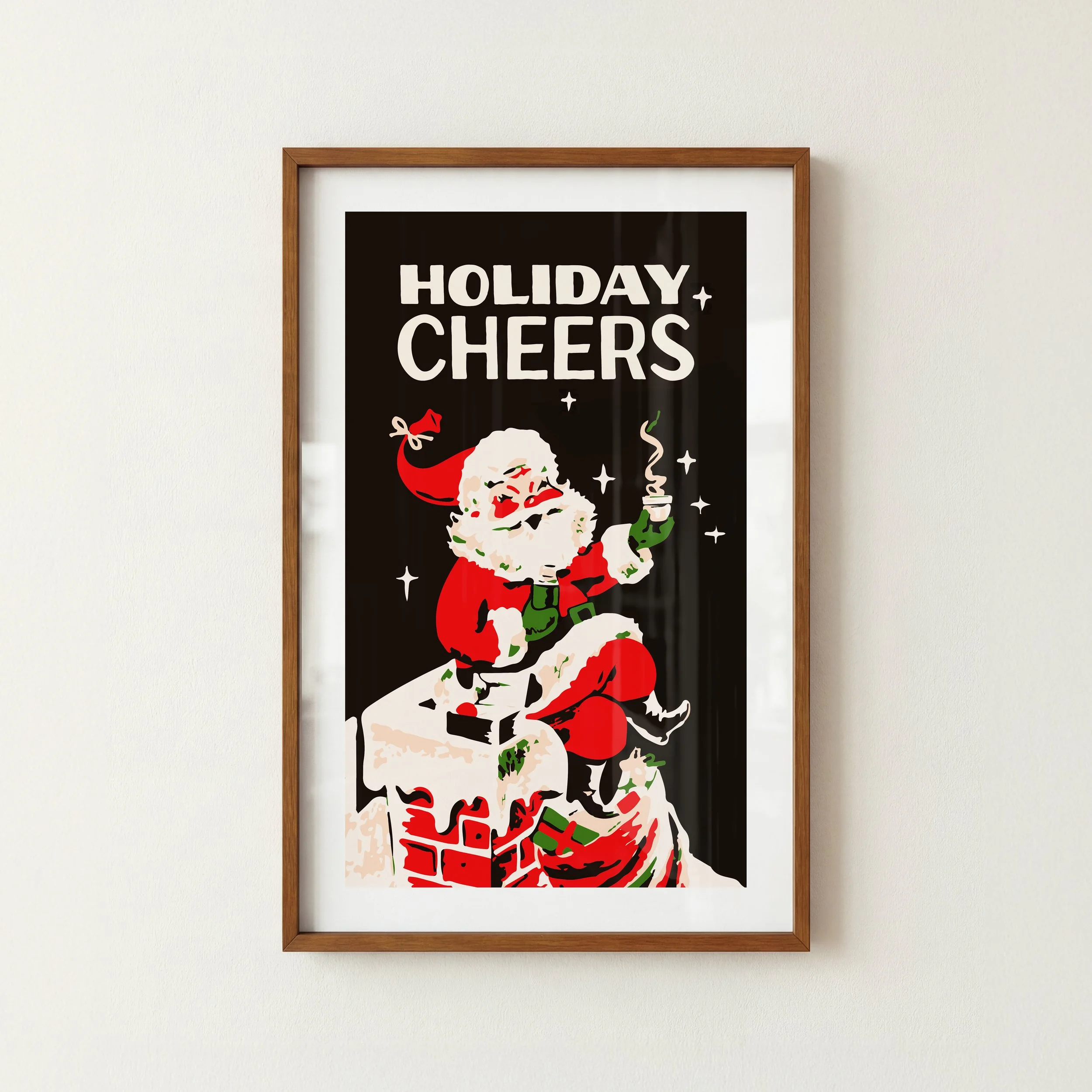Holiday Cheers Santa Print - Retro Christmas Poster