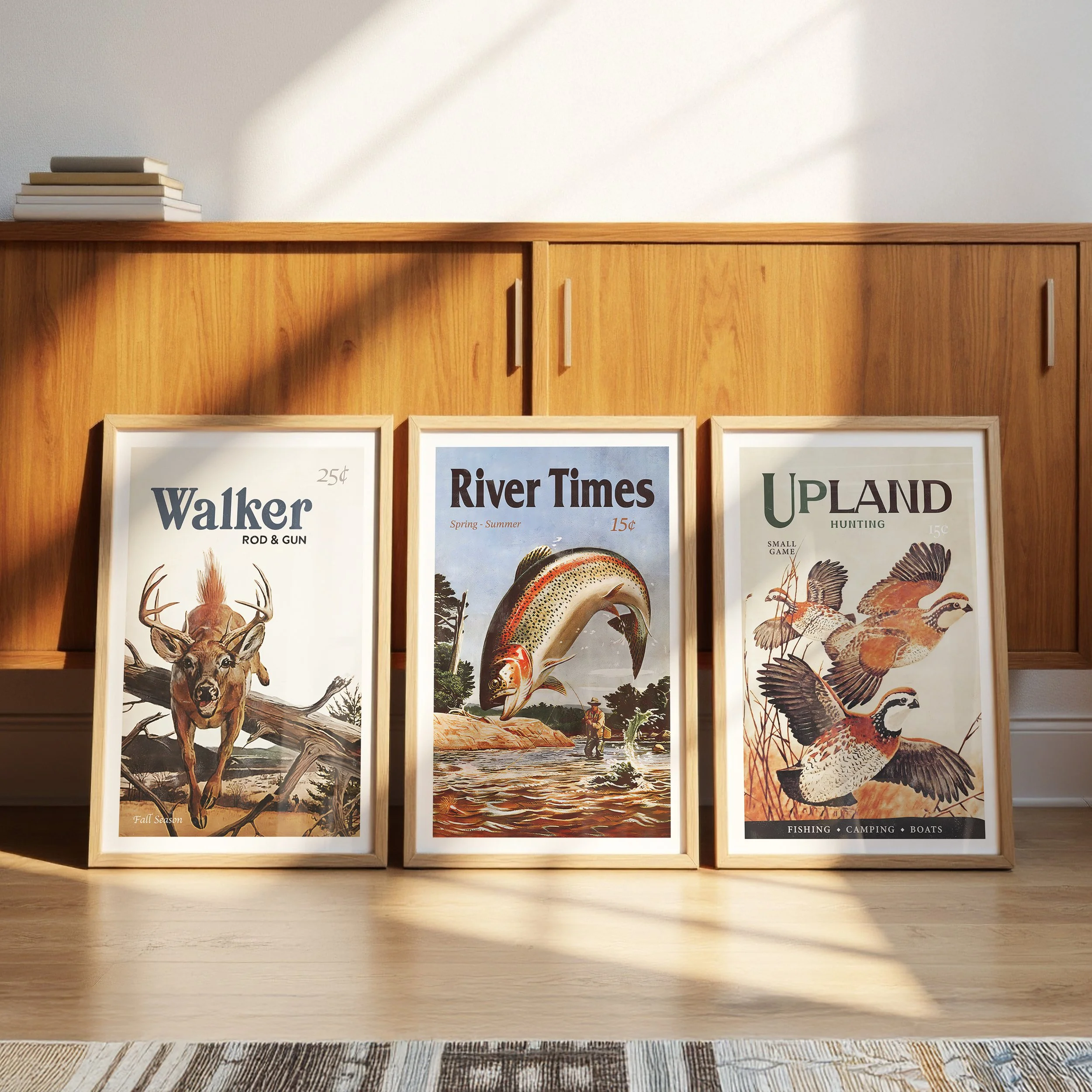 Retro Hunting & Fishing Art Prints: Vintage Wildlife Posters, Set of 3