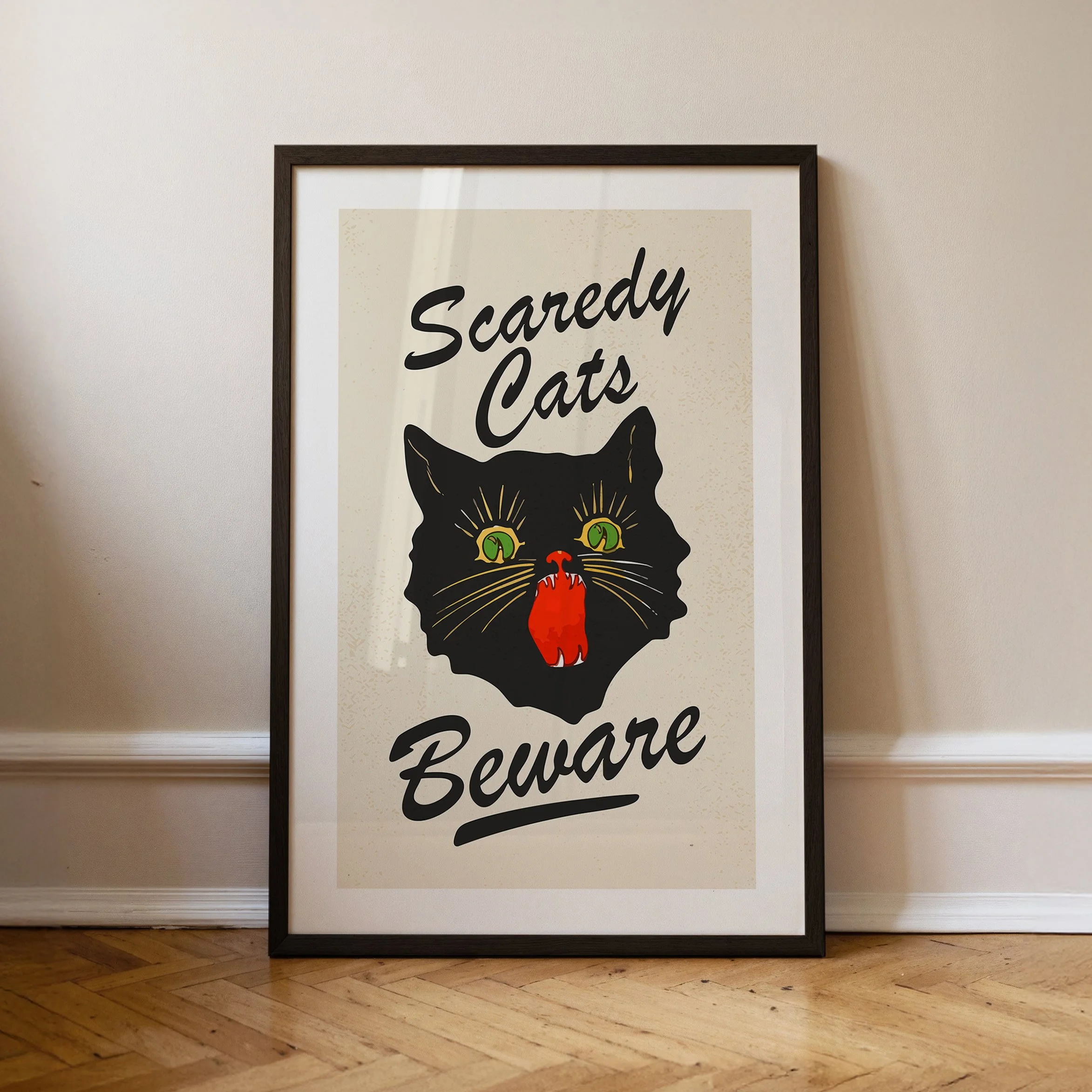 Retro Scaredy Cats Print: Retro Halloween Poster, Festive Fall Decor