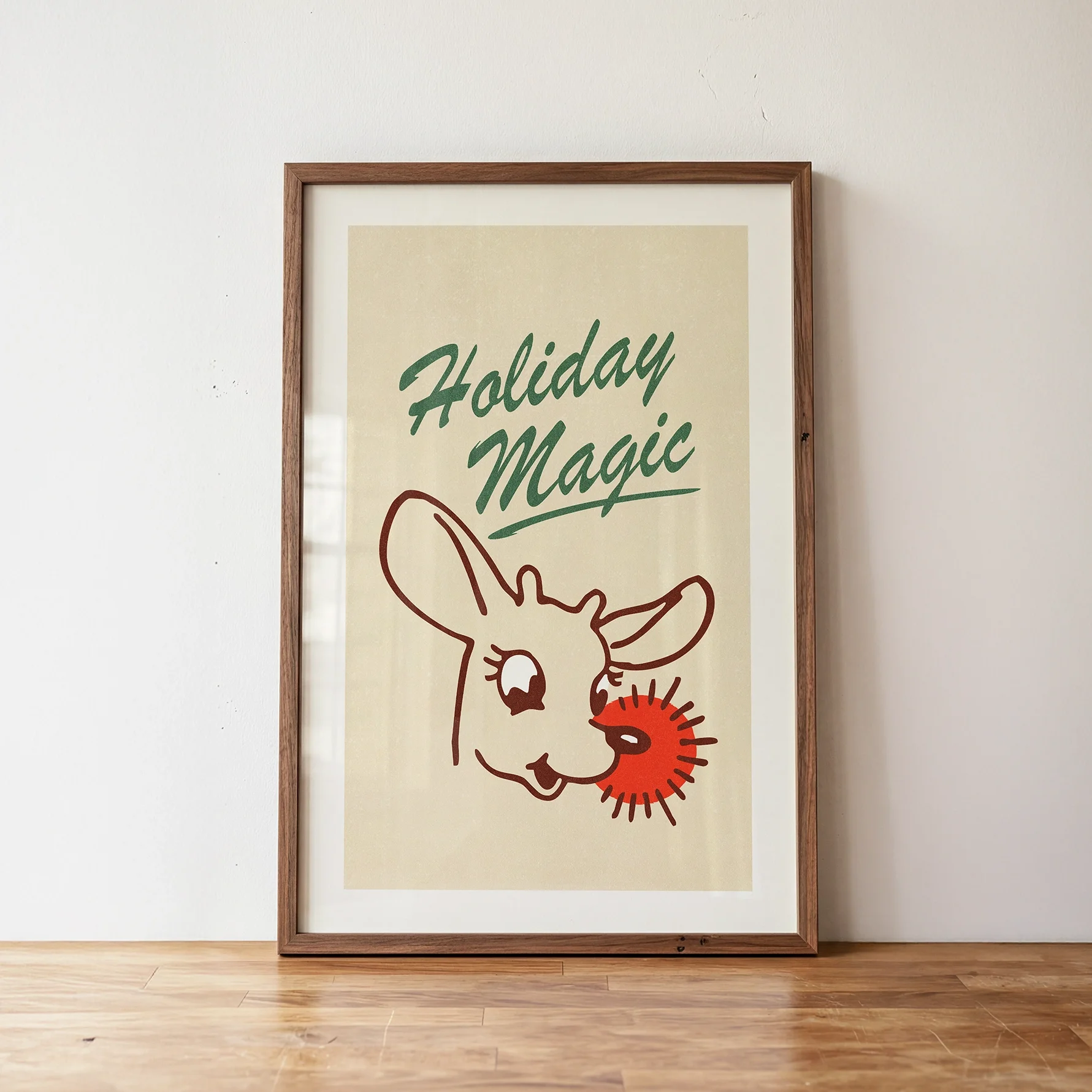Holiday Magic Reindeer Print - Retro Christmas Poster