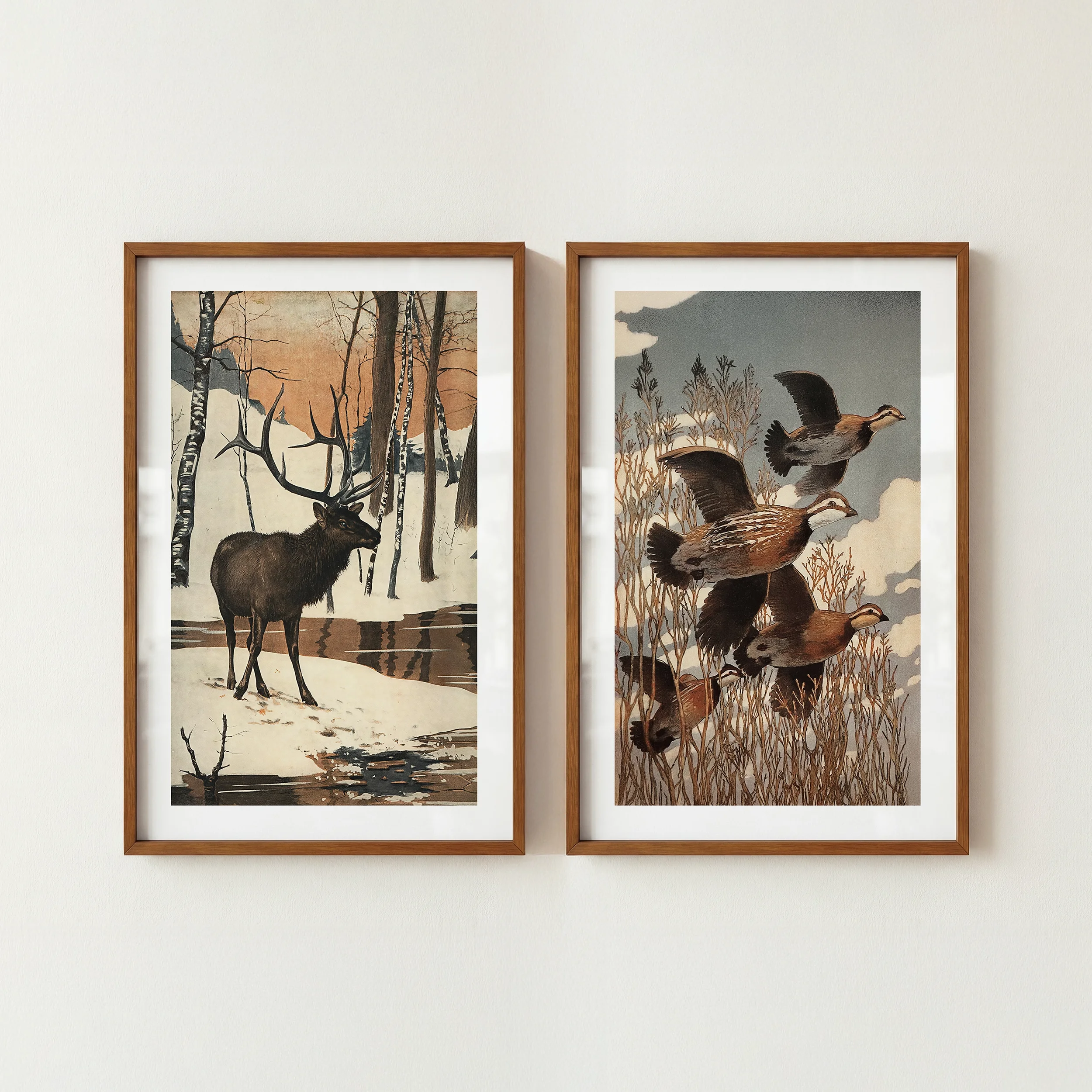 Country Wildlife Prints - Rustic Lake House Posters, Set of 2