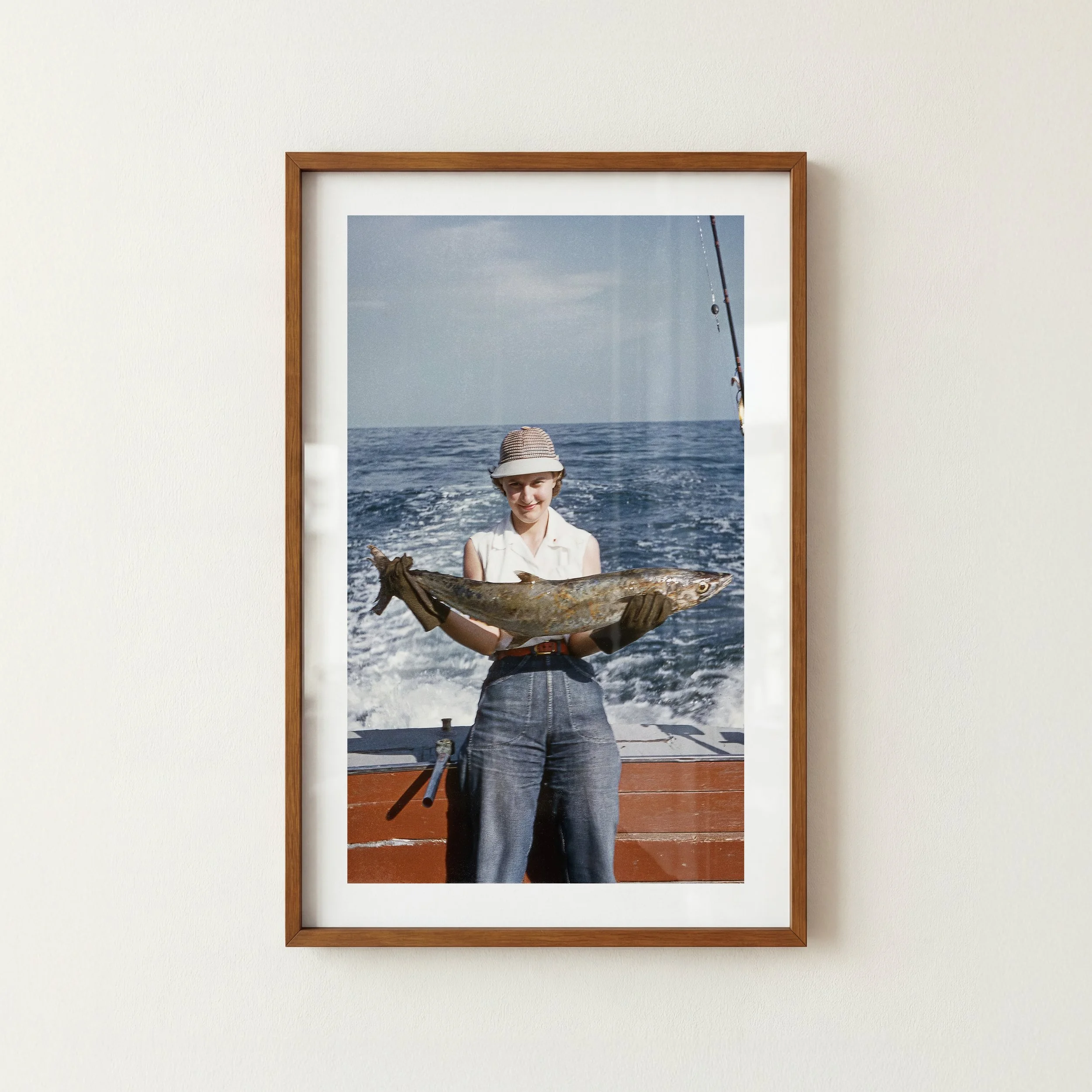 Woman Fishing Print - Retro Lake House Poster