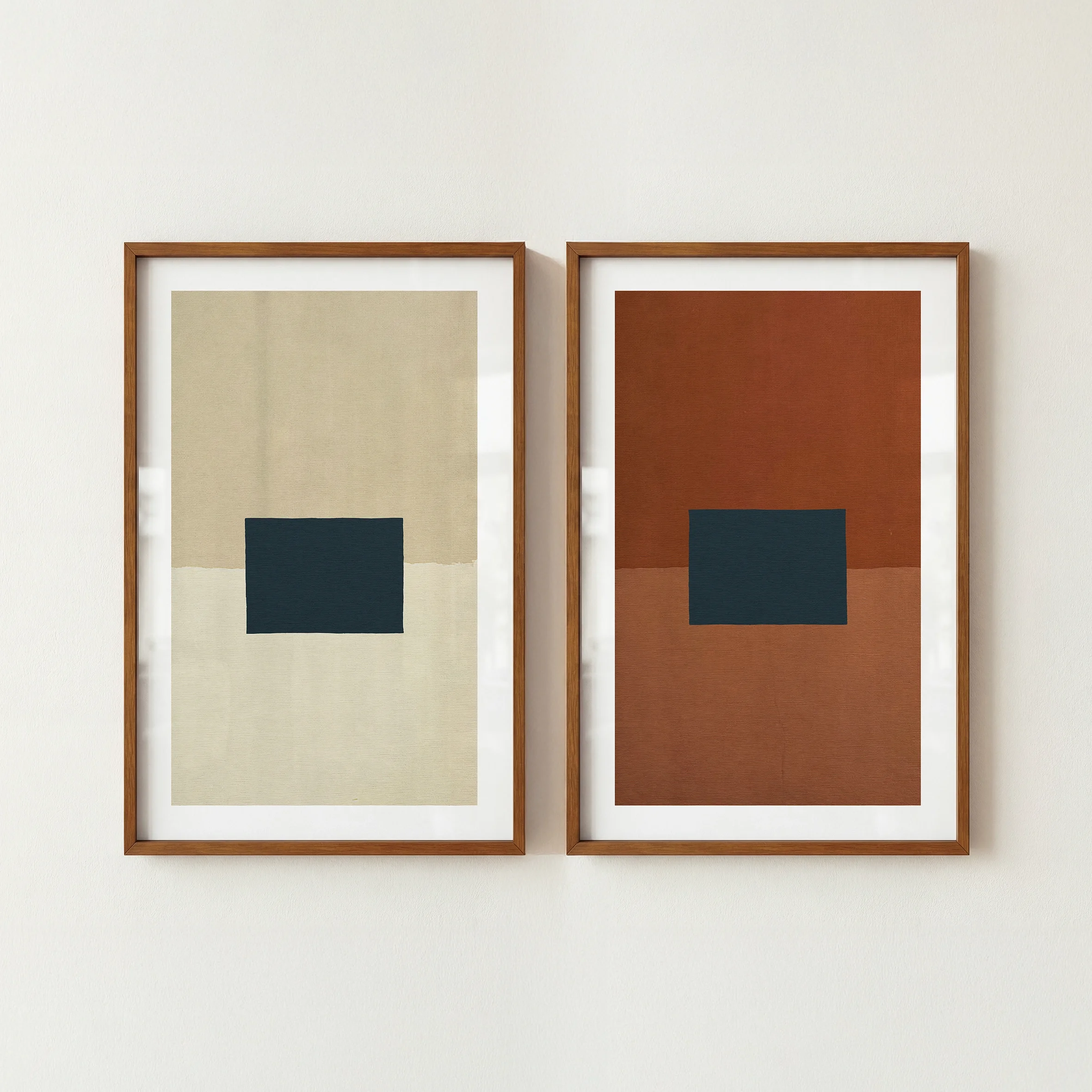 Neutral Color Block Prints - Rustic Textile Posters, Set of 2