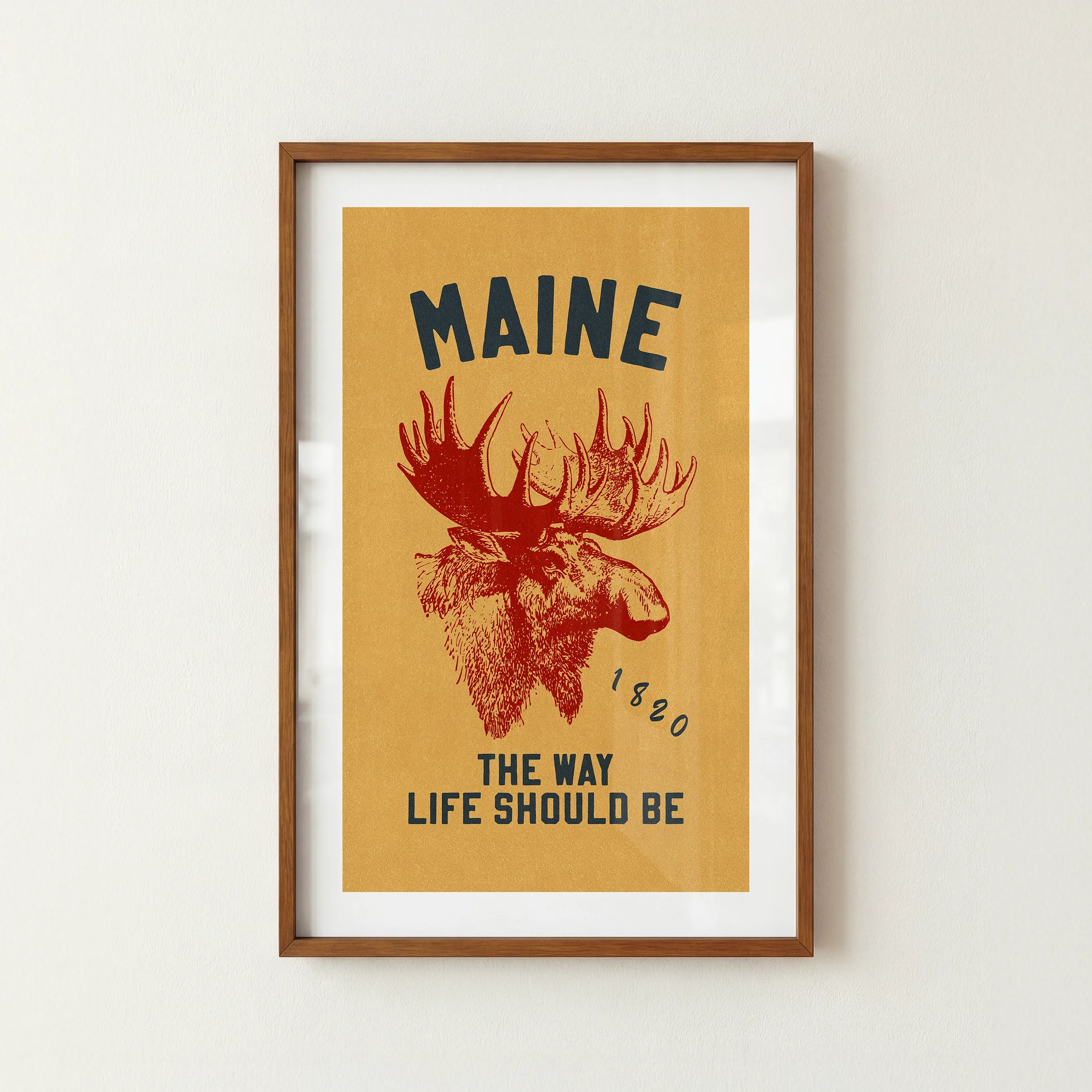 Moose Maine Print - Retro Pine Tree State Travel Poster