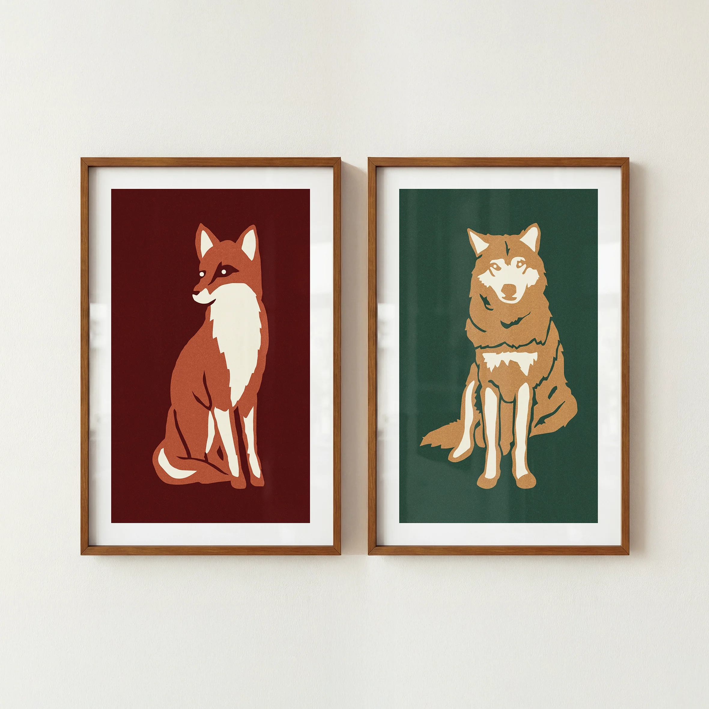 Fox Wolf Prints - Retro Lake House Posters, Set of 2