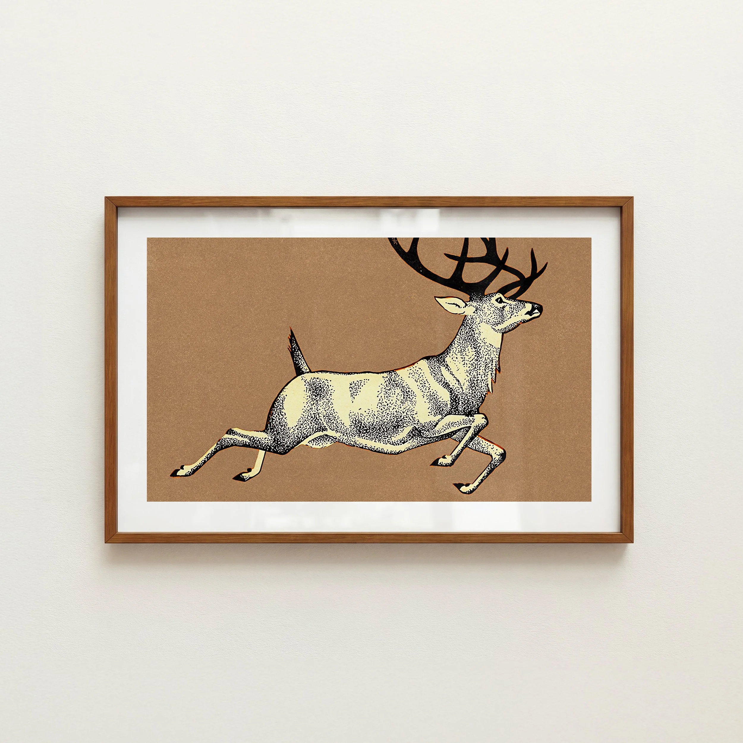 Retro Running Deer Print - Rustic Wildlife Poster