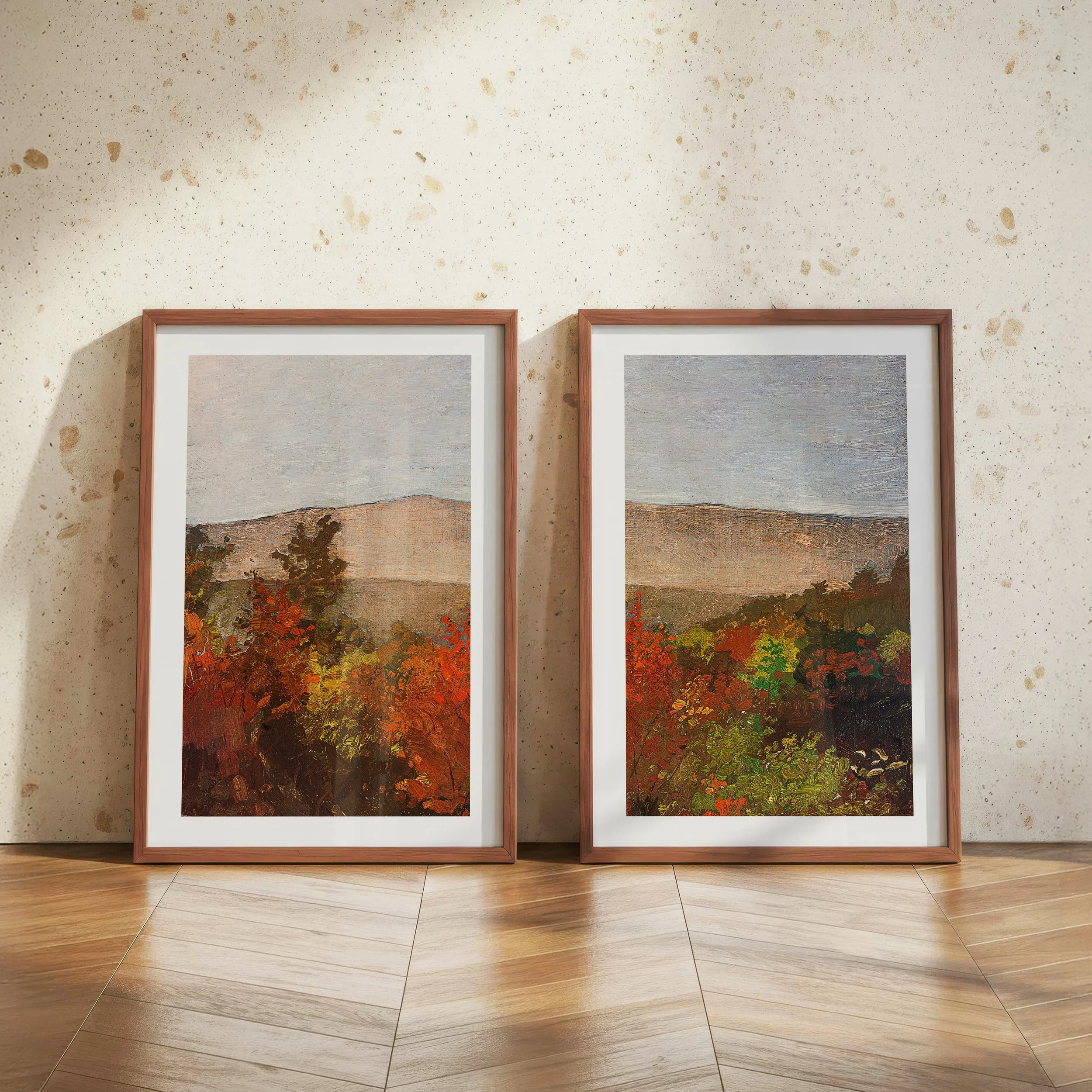Autumn Treetop Prints - Rustic Artist Palette Posters, Set of 2