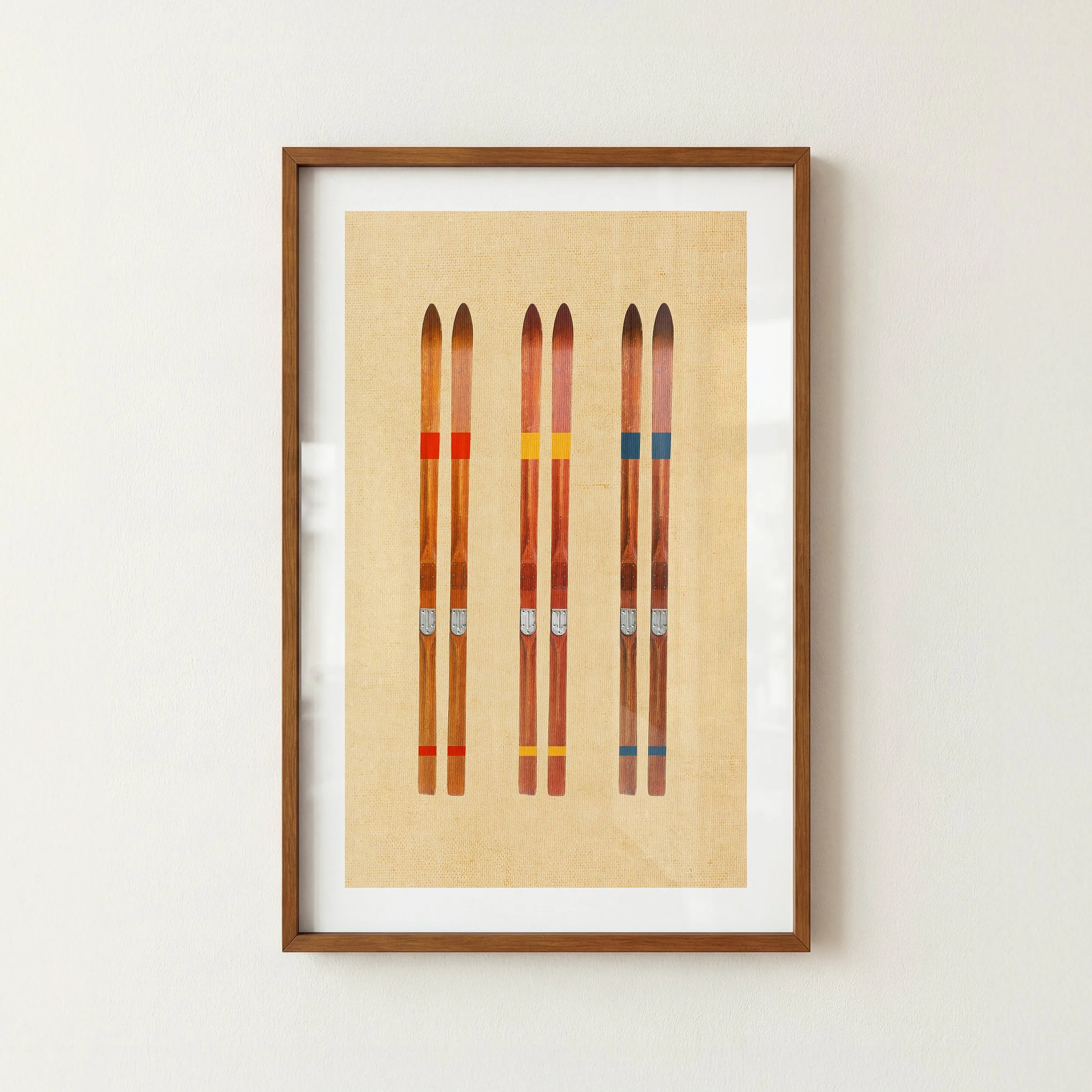 Old Wooden Skis Print - Retro Lake House Poster
