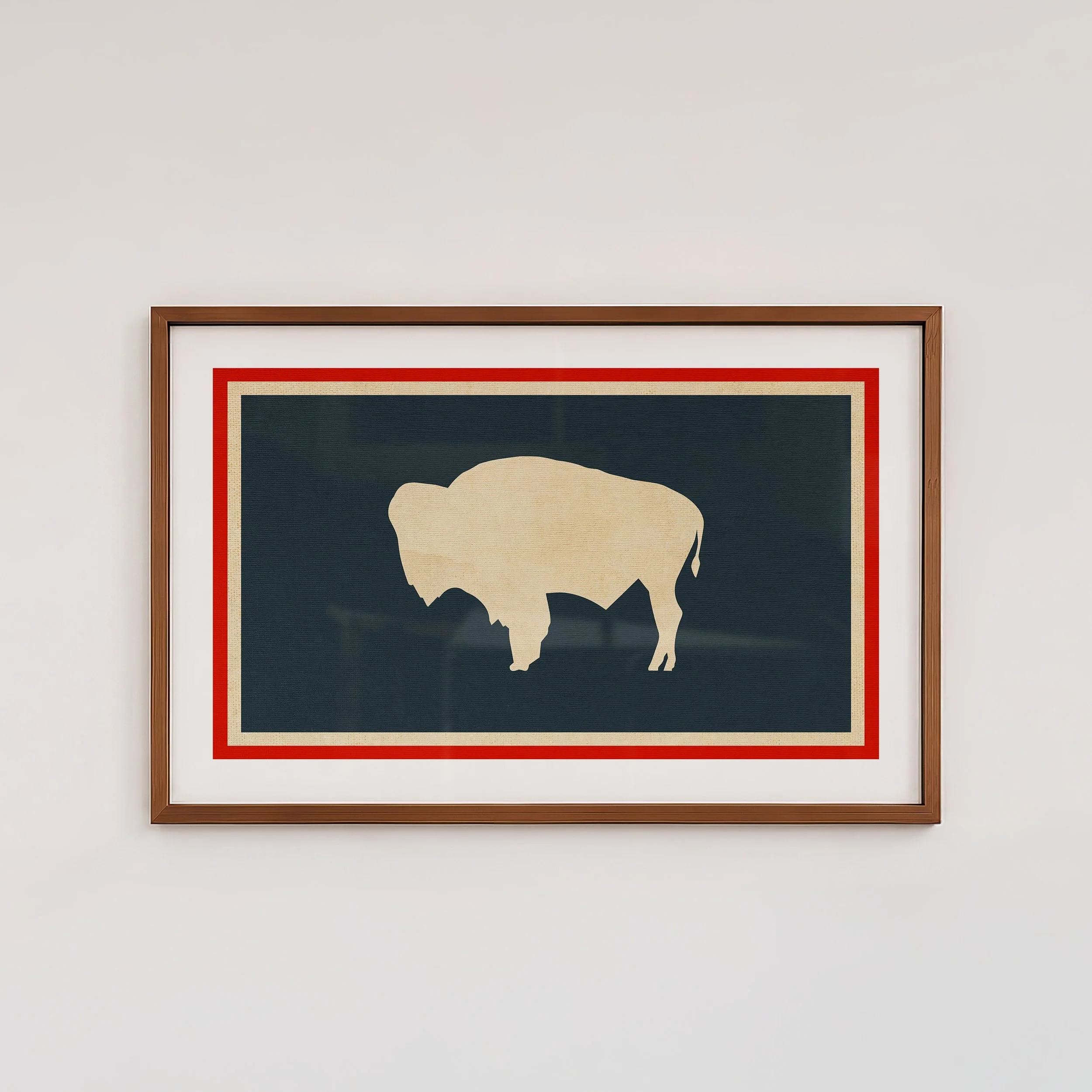 Wyoming Bison Flag Print - Rustic Pennant Style Poster