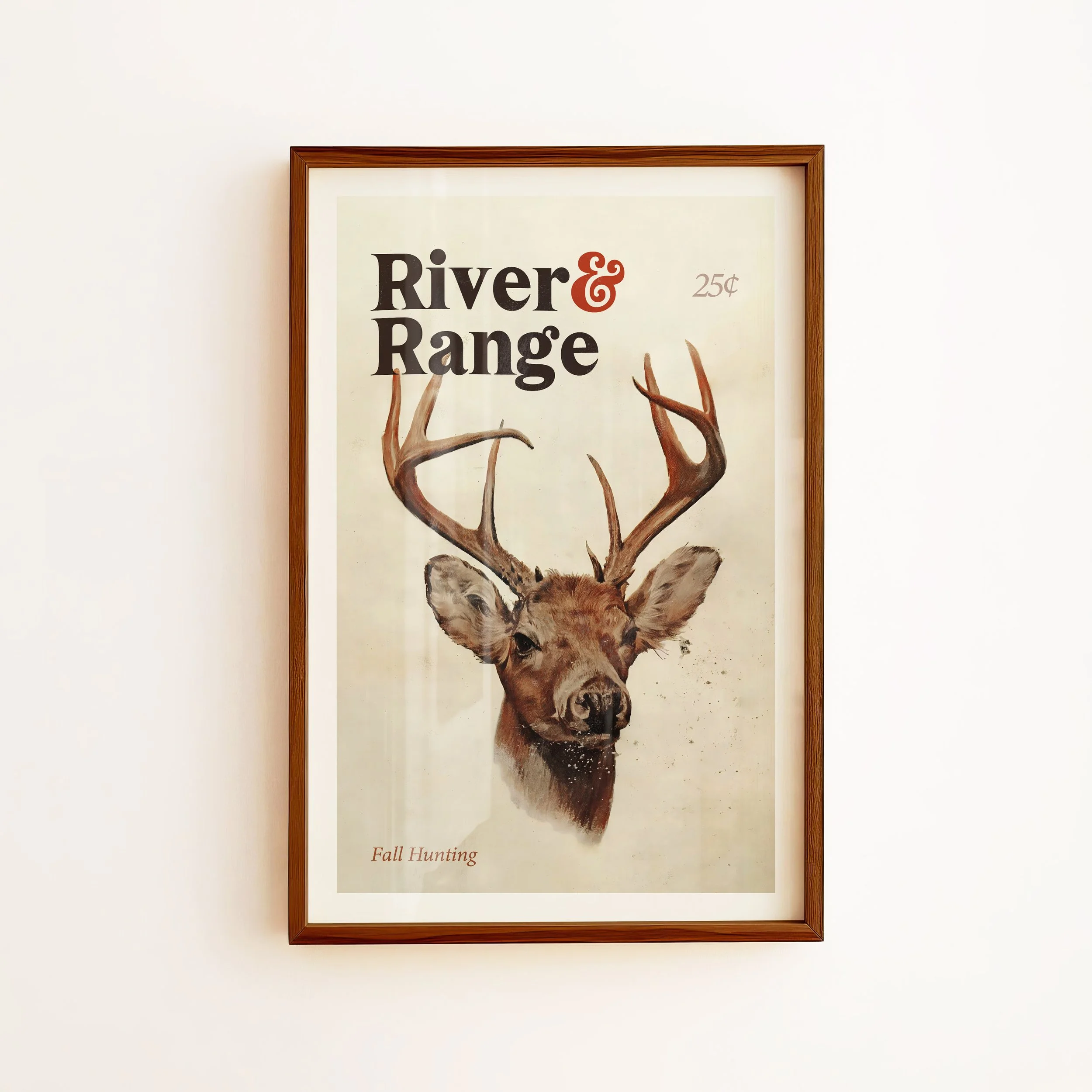 River Range Deer Print - Retro Wildlife Poster