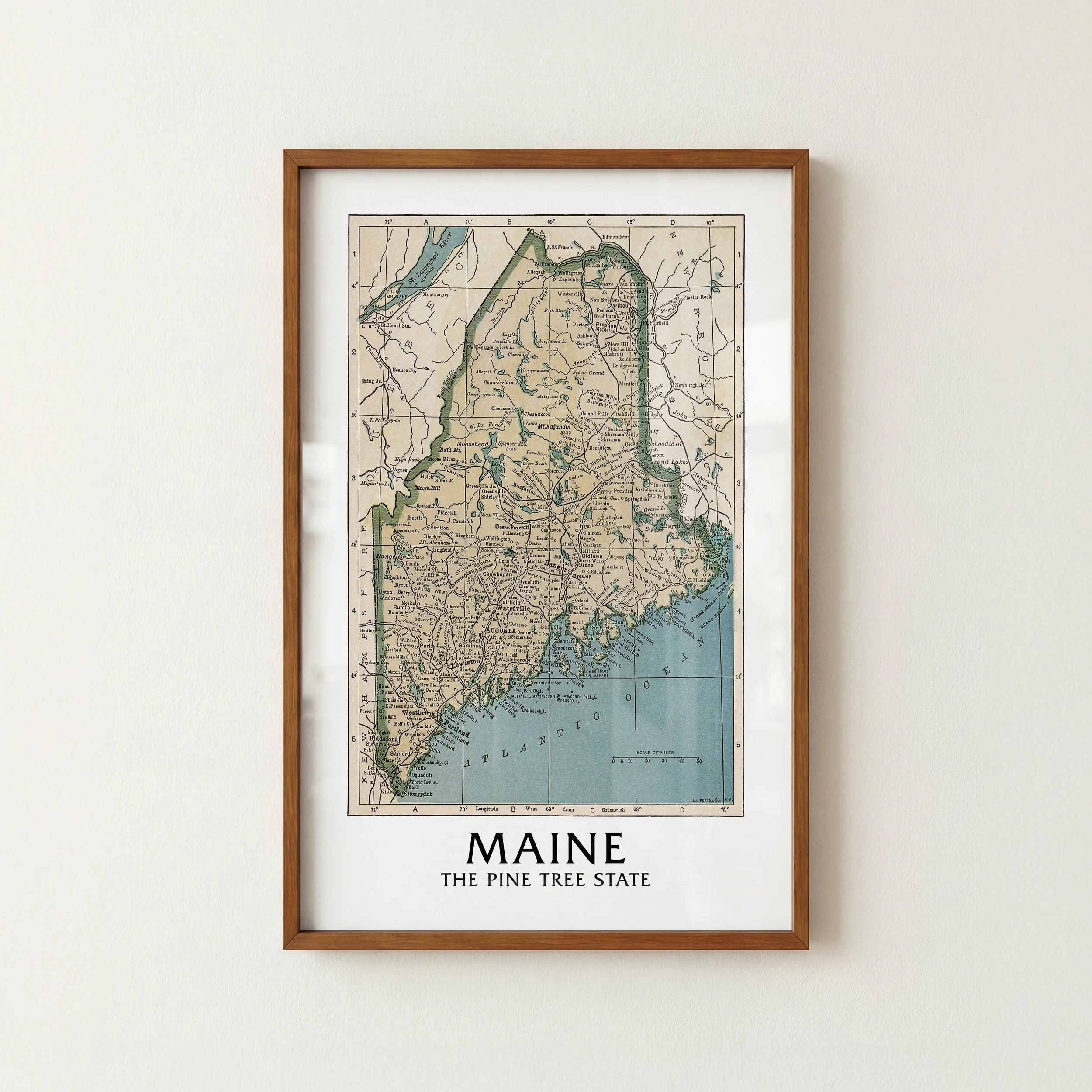 Old Maine Map Print - Retro State Travel Poster