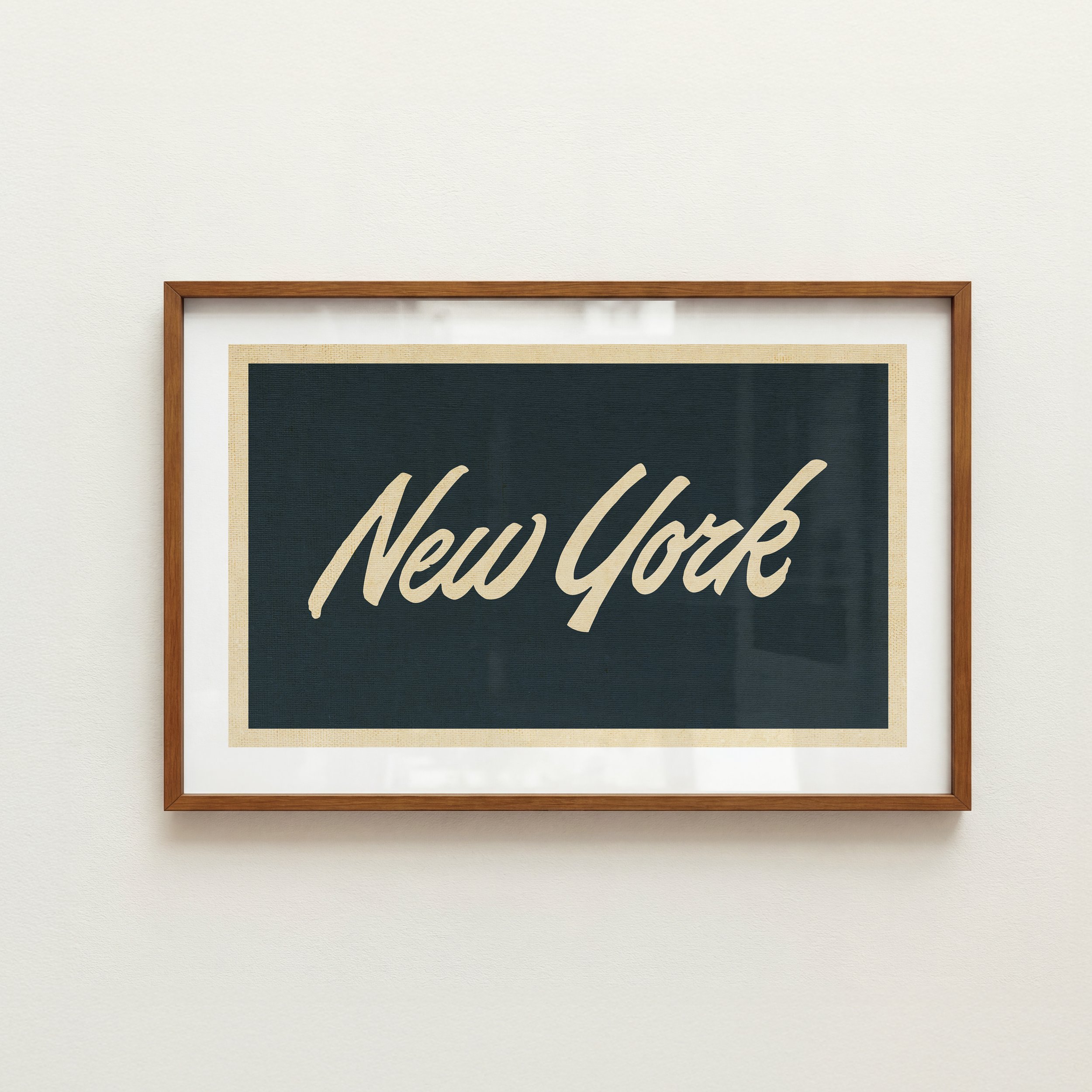 New York Script Print - Rustic Pennant Style Poster