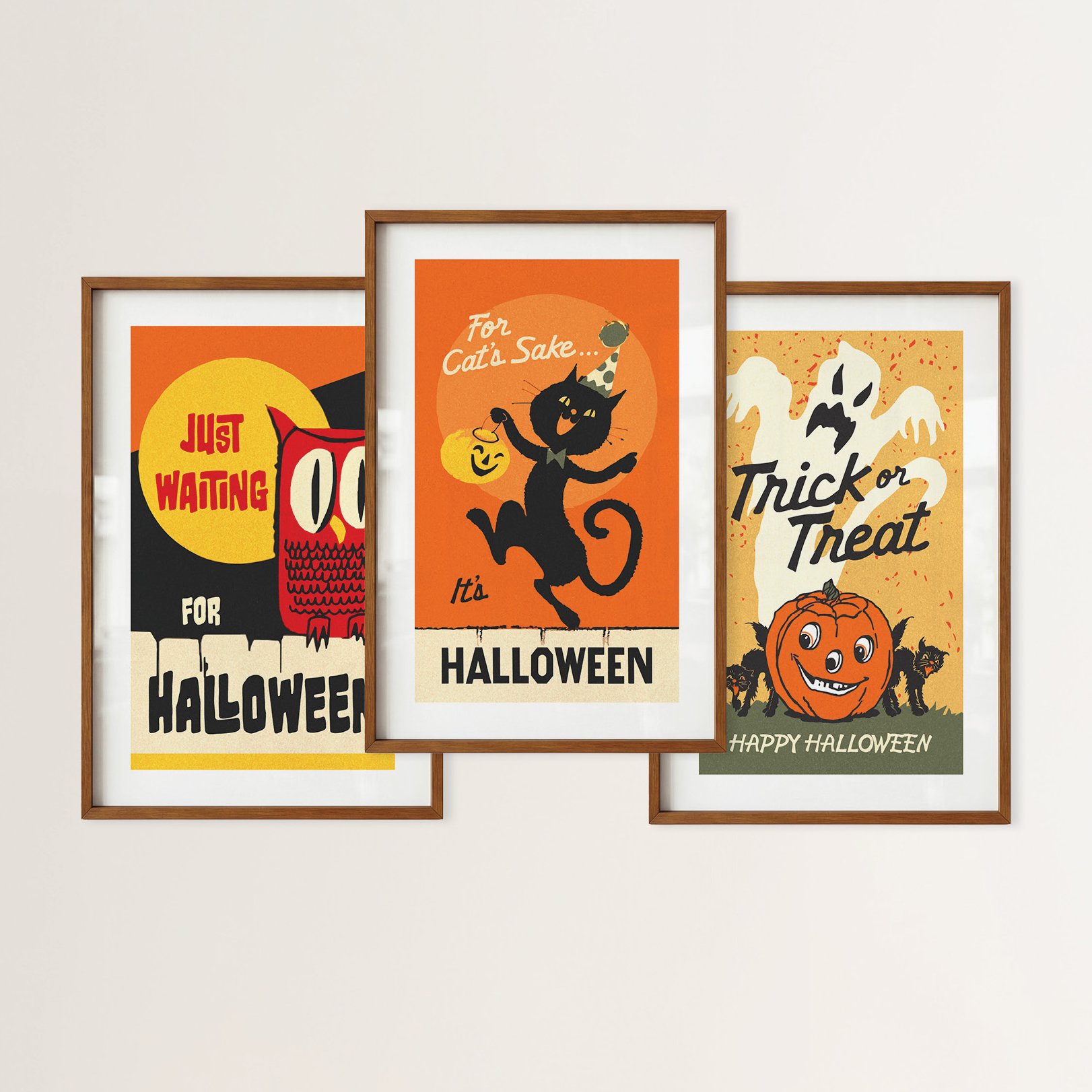 Fall Season Prints - Retro Halloween Posters, Set of 3