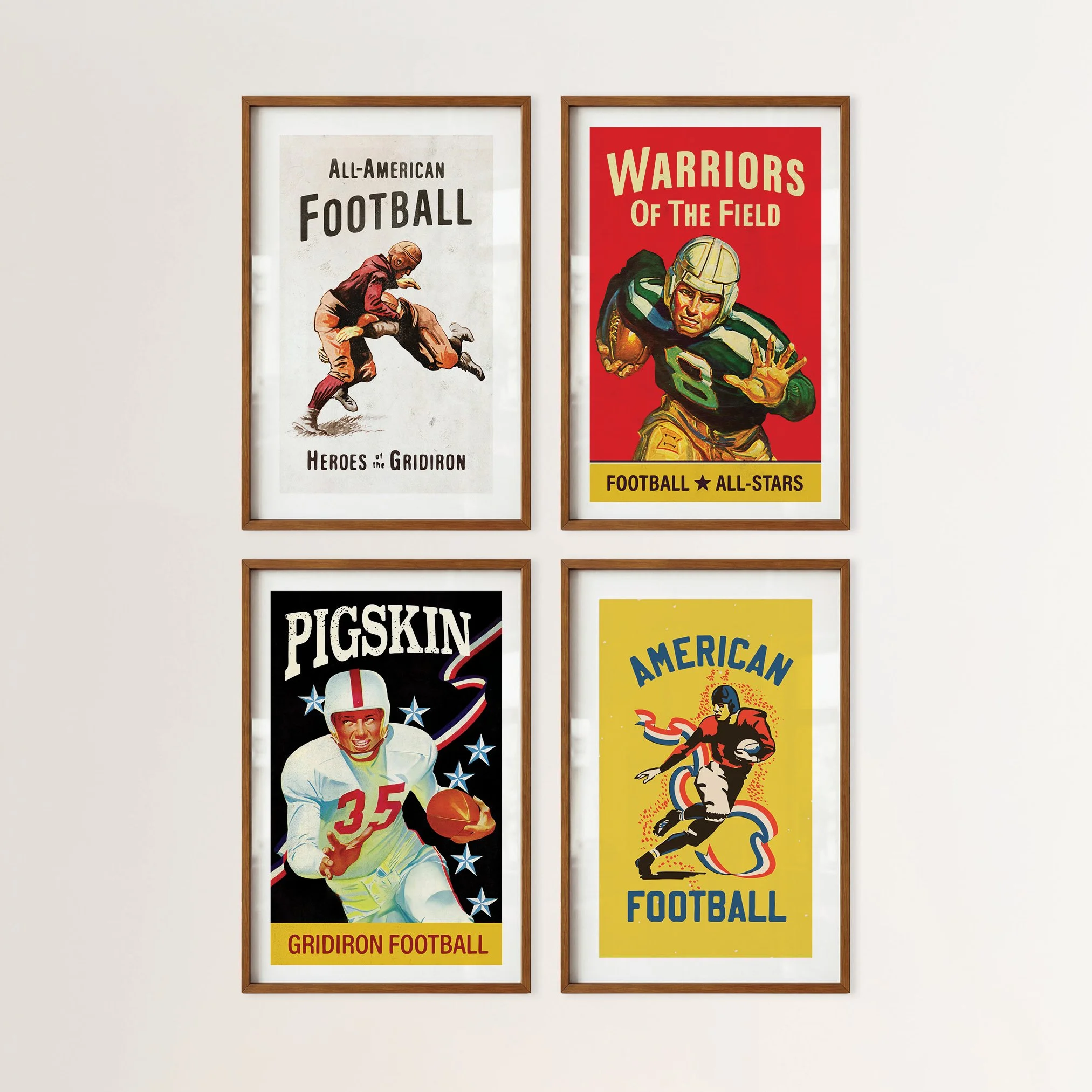 Old Time Football Art Prints - Retro Sport Posters, Set of 4
