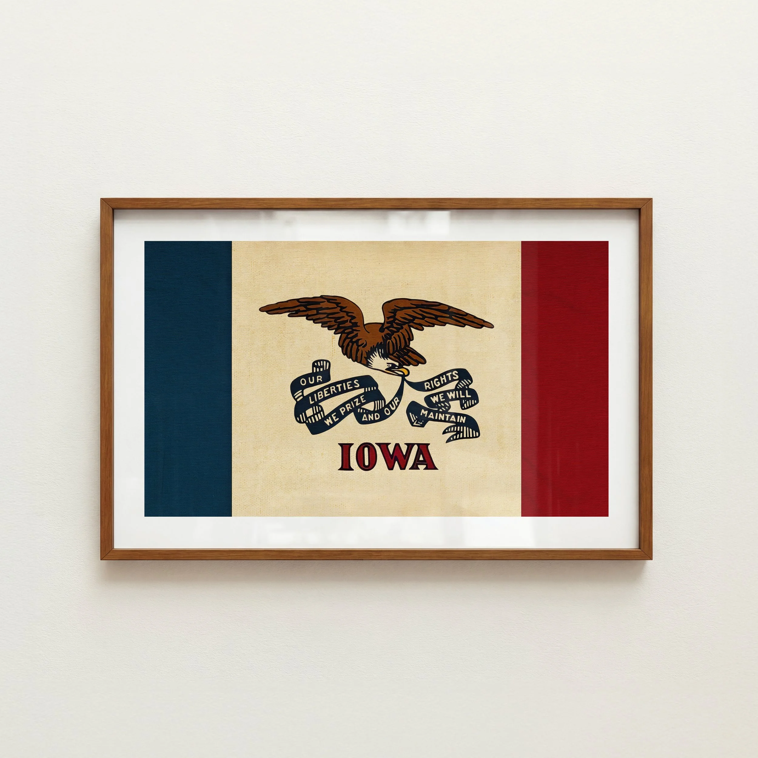 Retro Iowa Flag Print - Rustic Pennant Style Poster