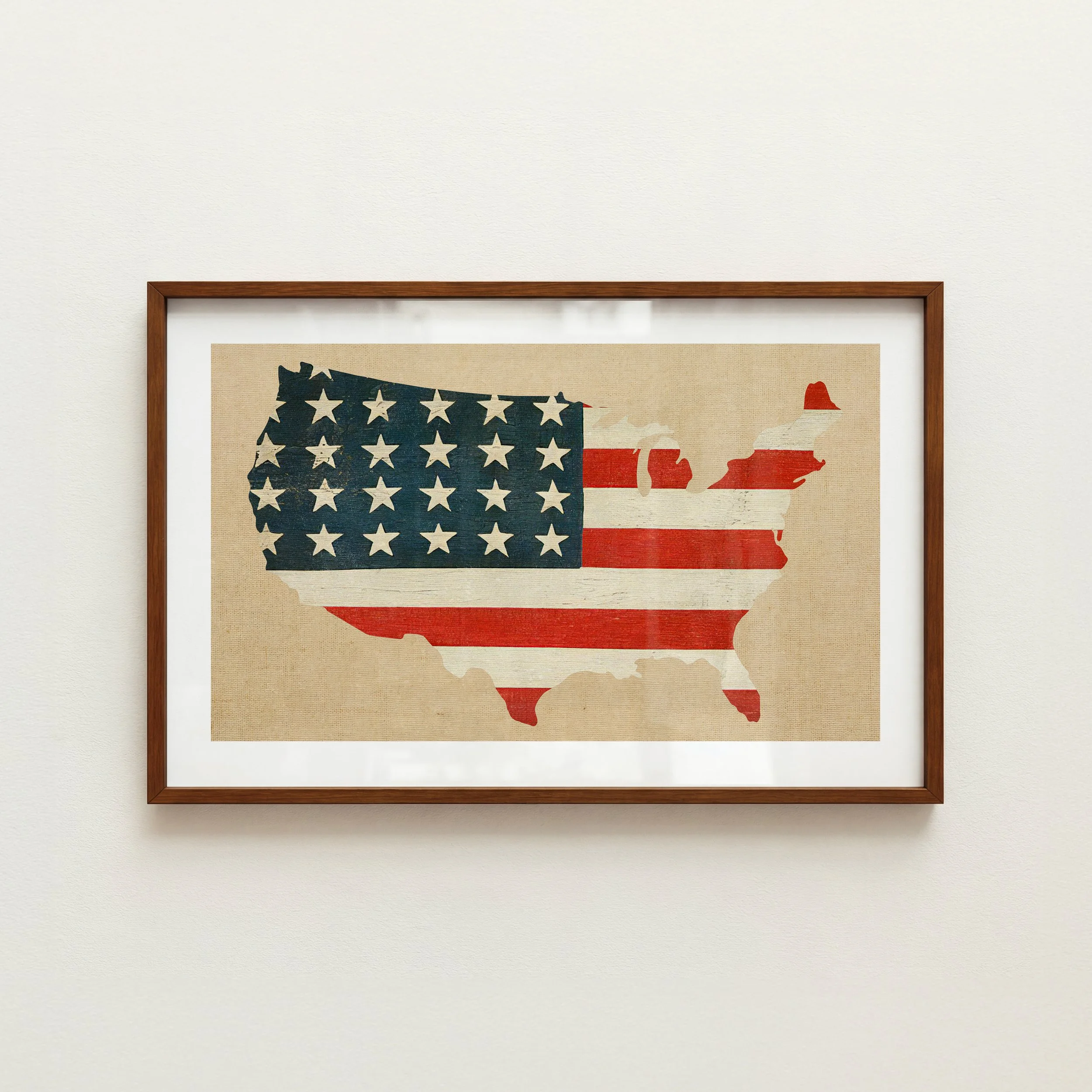 US Flag Map Print - Rustic Textile Poster