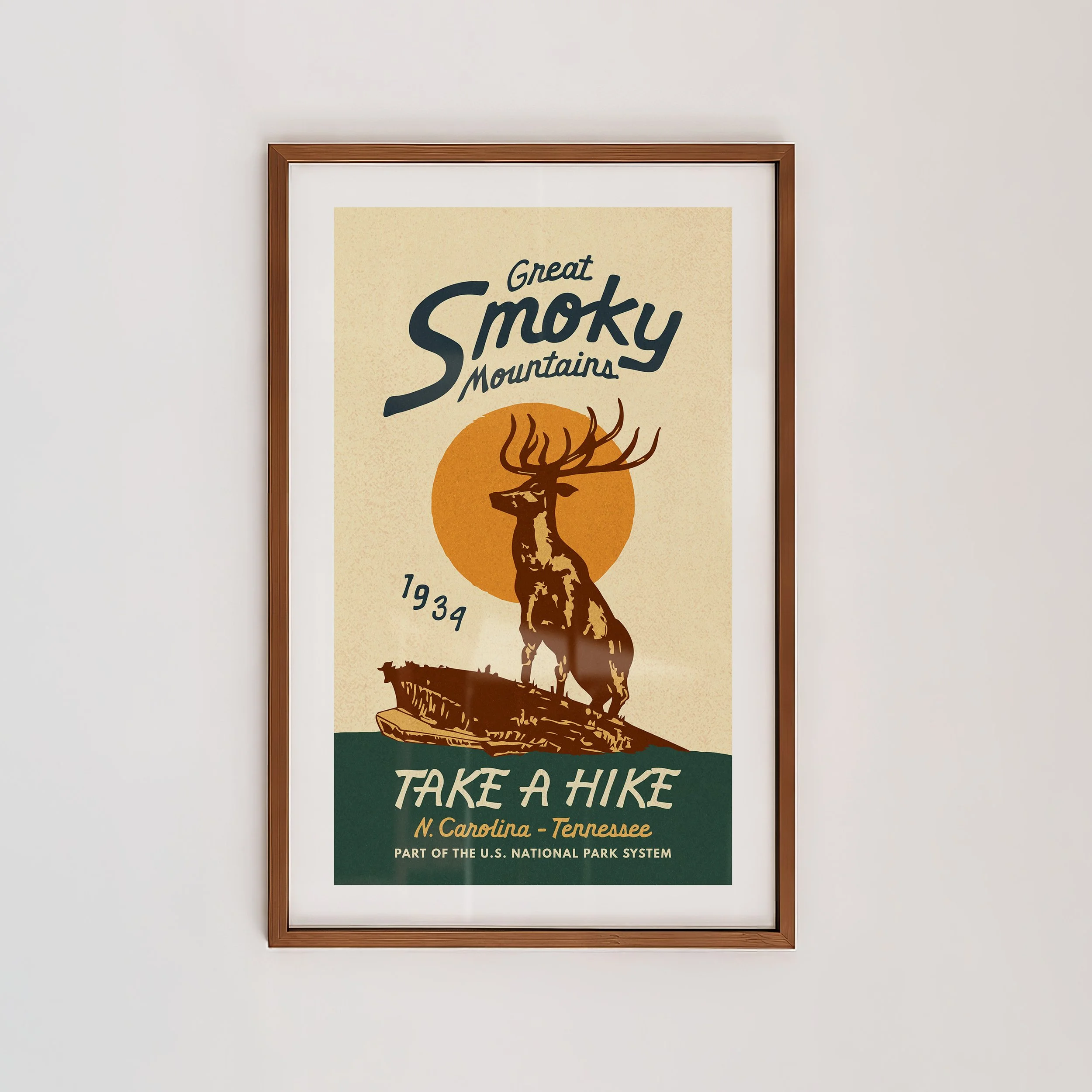 Smoky Mountains Hike Print - Retro State Travel Poster