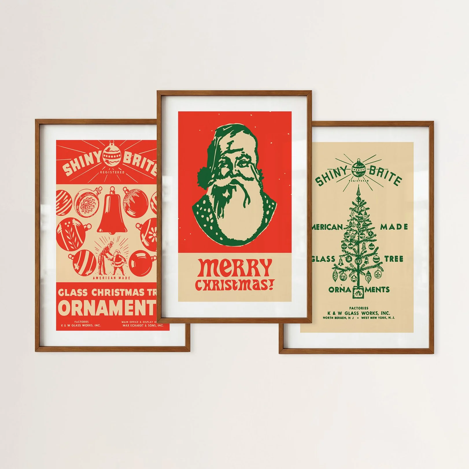 Old Time Holiday Prints - Retro Christmas Posters, Set of 3