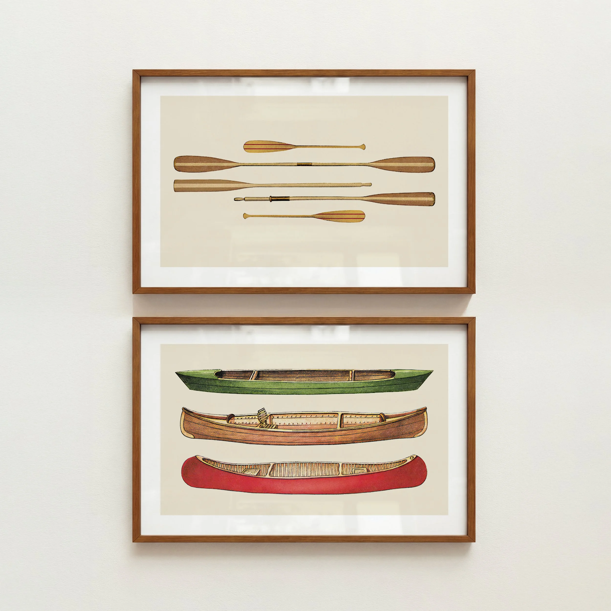 Retro Canoe and Paddle Art Prints: Outdoorsy Wall Art, Set of 2