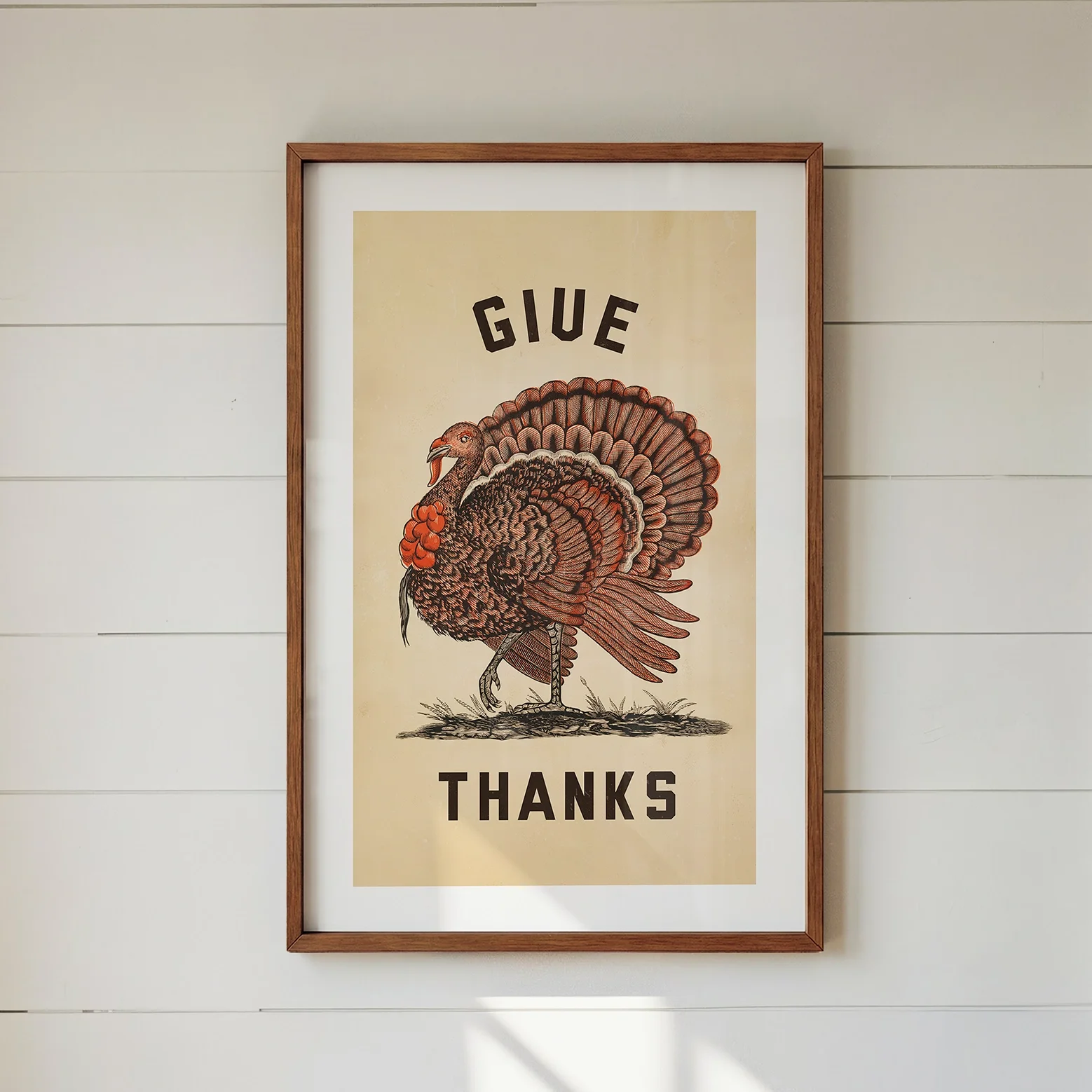 Give Thanks Turkey Print - Retro Thanksgiving Poster