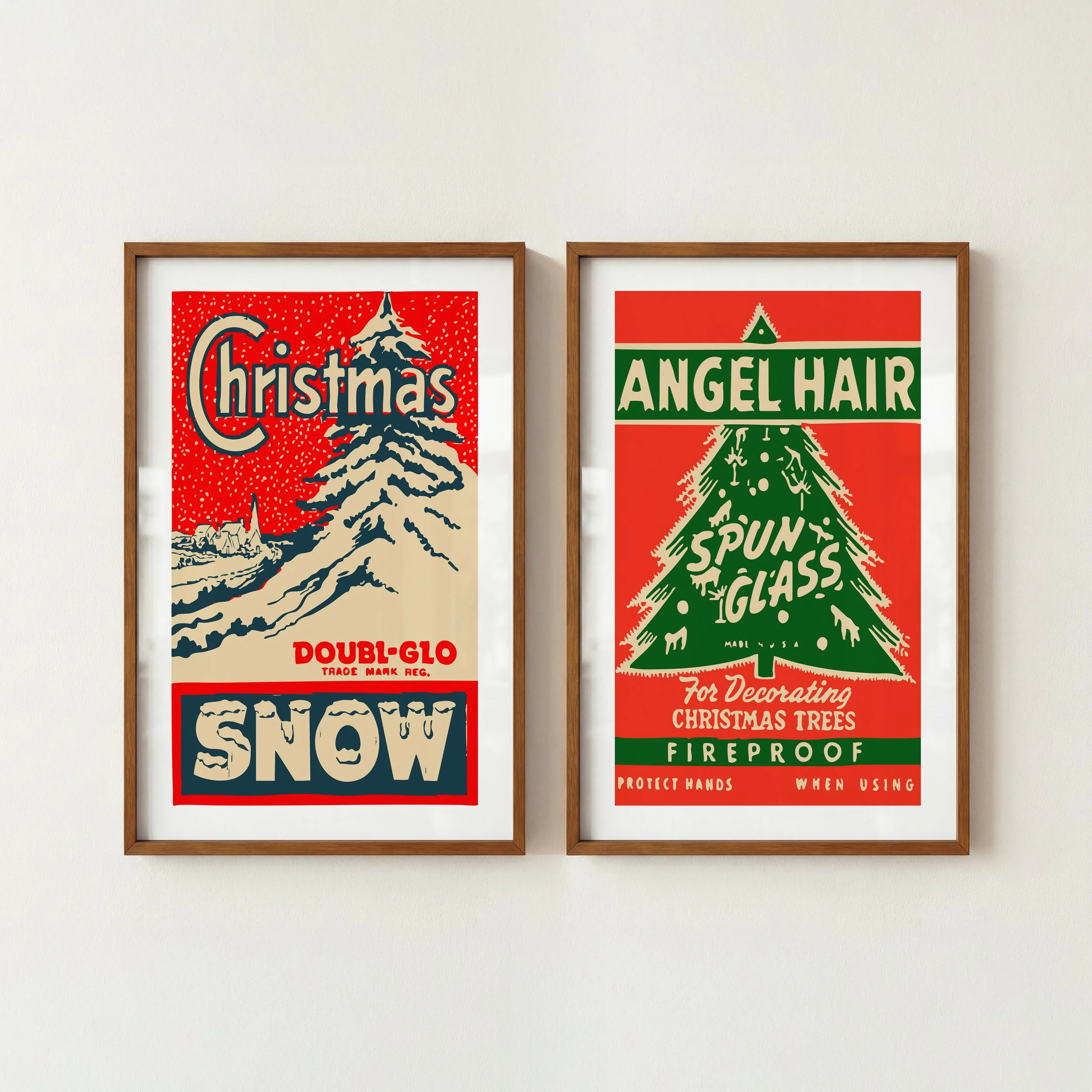 Retro Holiday Prints - Festive Christmas Posters, Set of 2