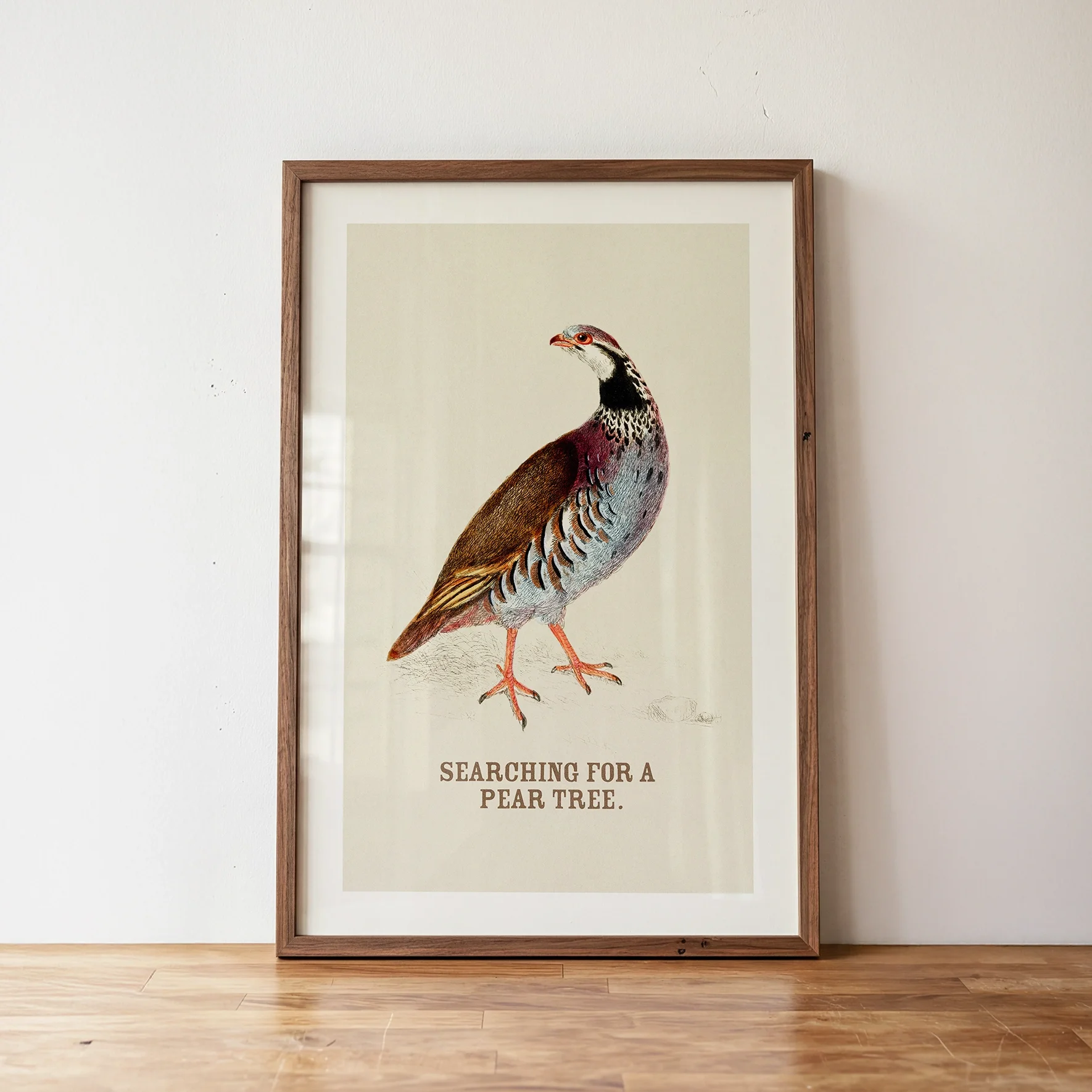 Partridge Pear Tree Print - Retro Christmas Poster