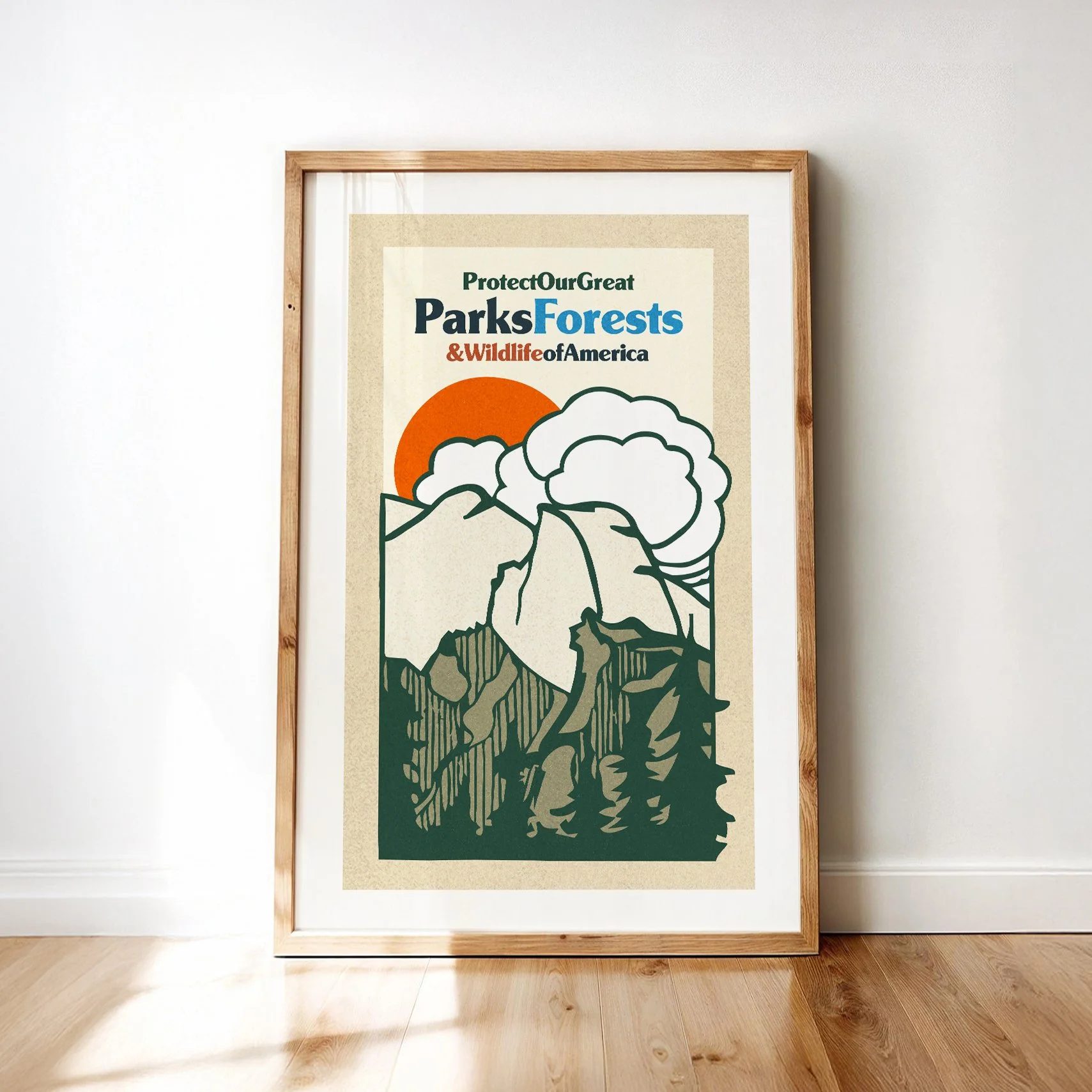 Land & Wildlife Conservation Print - Retro Cabin Poster