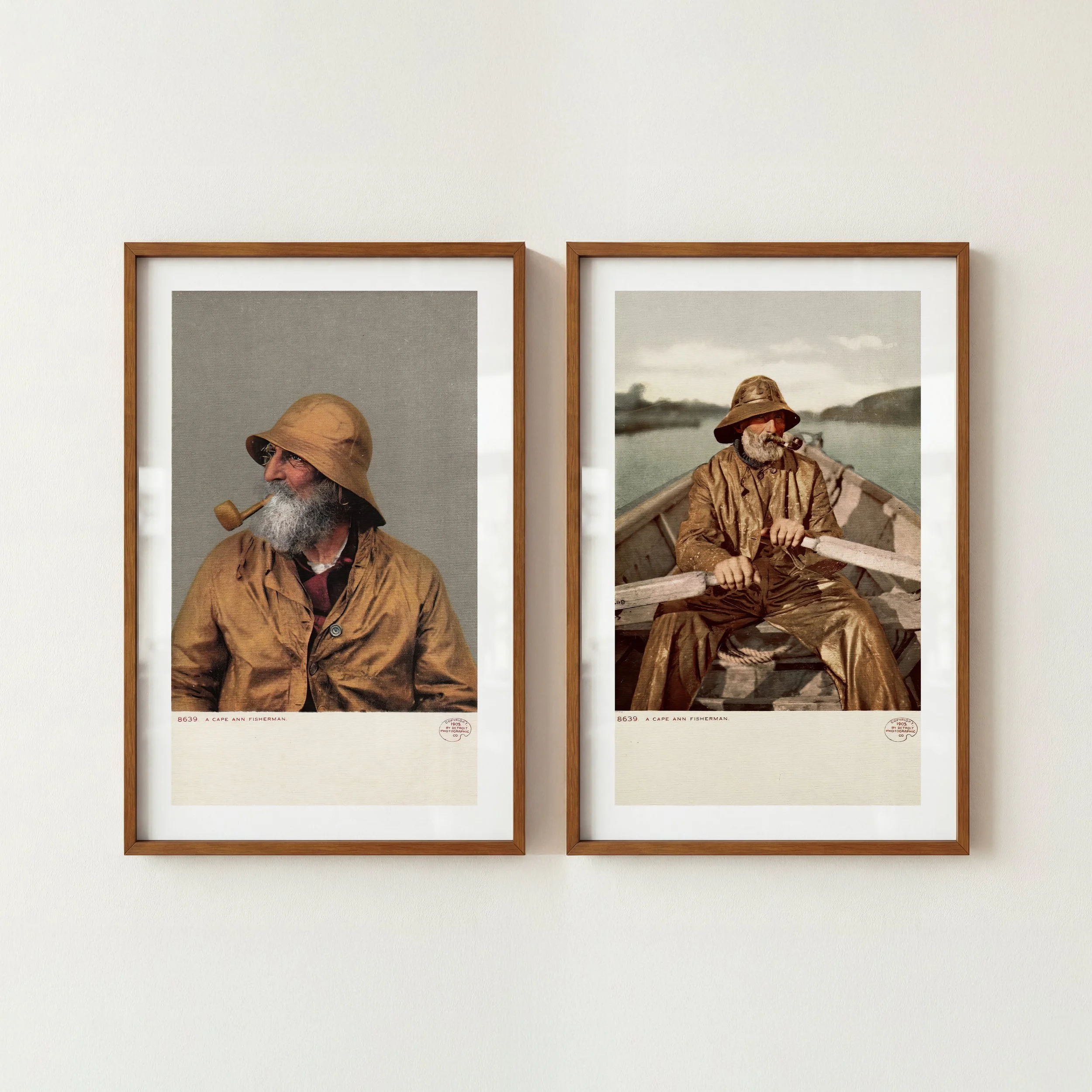 Old Time Fisherman Prints - Retro Lake House Posters, Set of 2
