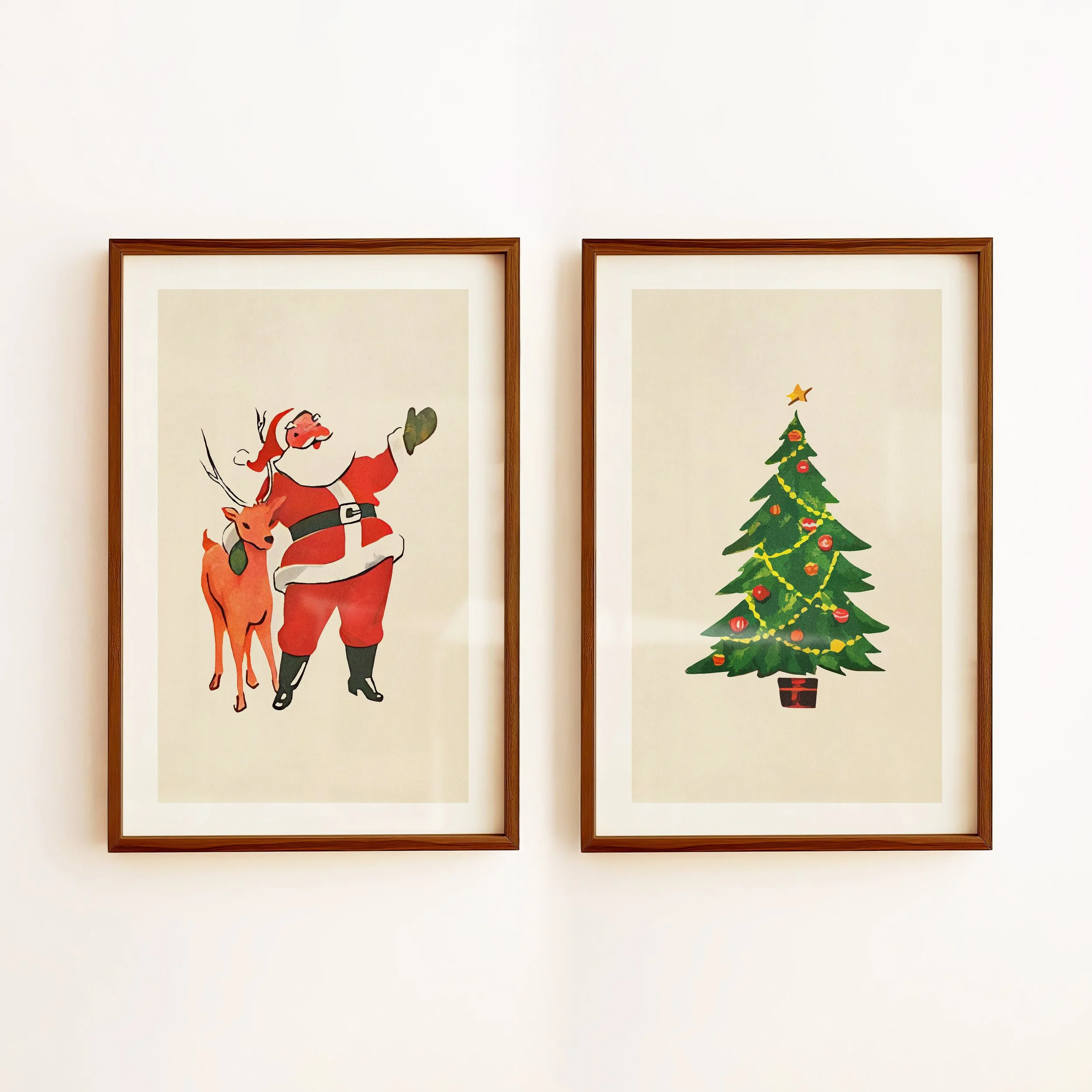Happy Santa Prints - Retro Christmas Art Posters, Set of 2