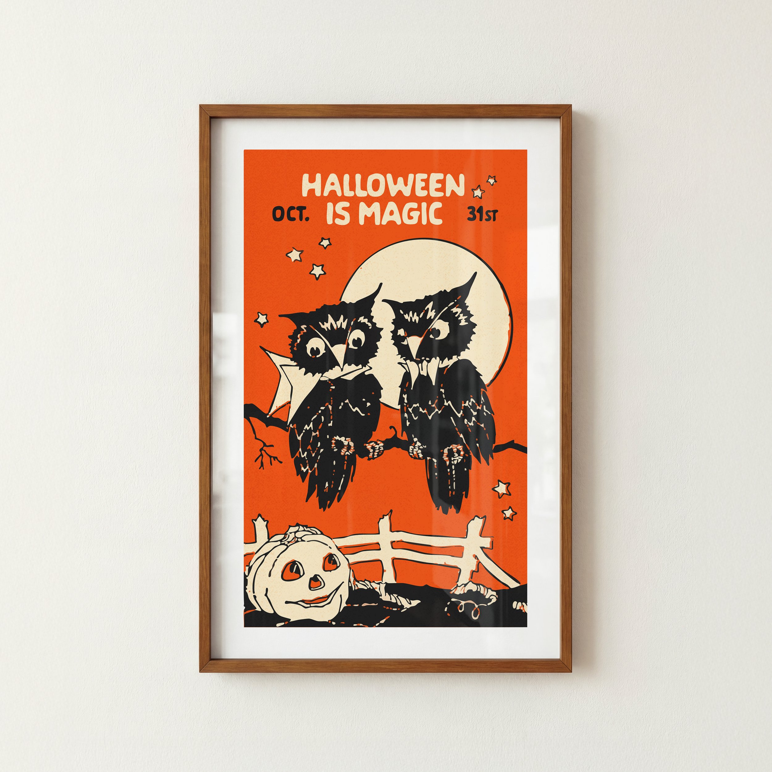 Magic Owls Print - Retro Halloween Poster
