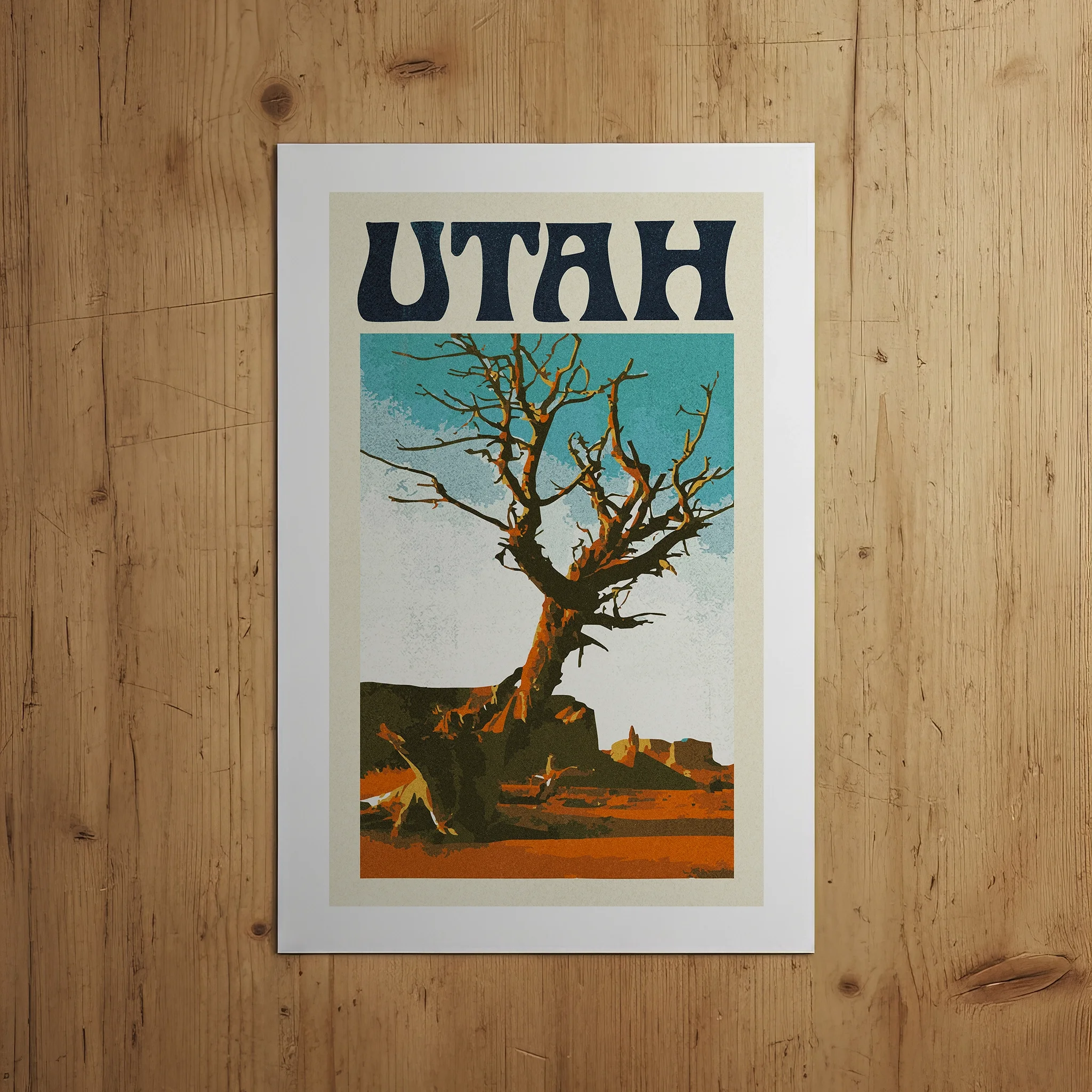 Utah Juniper Tree Print - Retro State Travel Poster