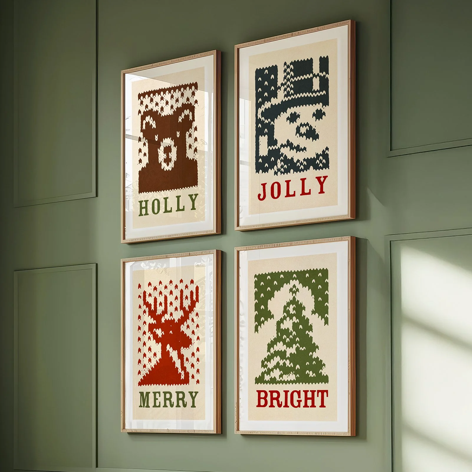 Christmas Stamp Prints - Retro Holiday Posters, Set of 4