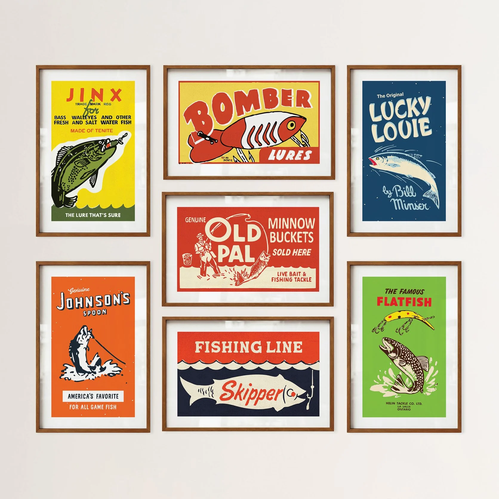 Fishing Gear Prints - Retro Fish Lure Posters, Set of 7