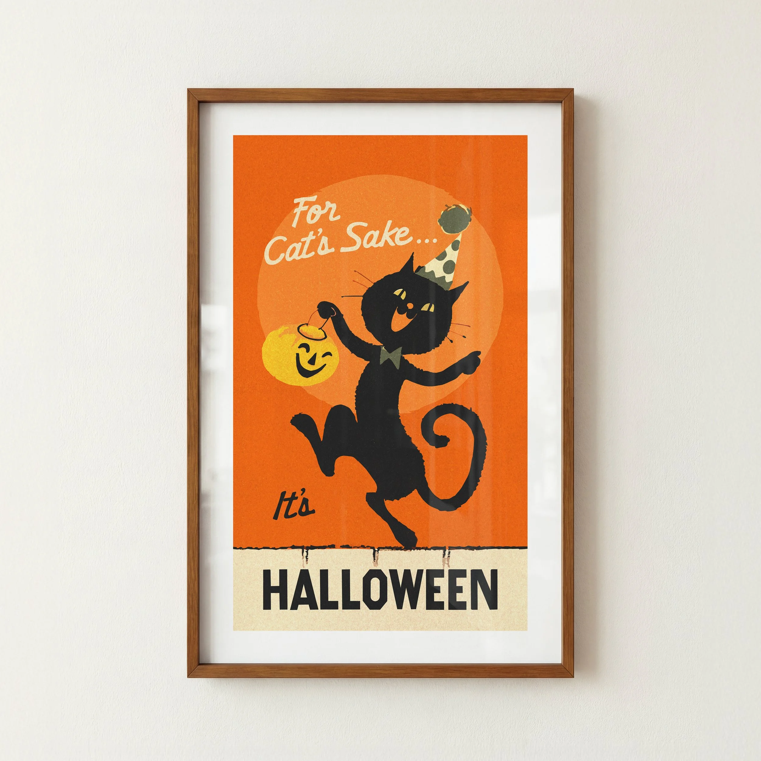 For Cat's Sake Print - Retro Halloween Poster