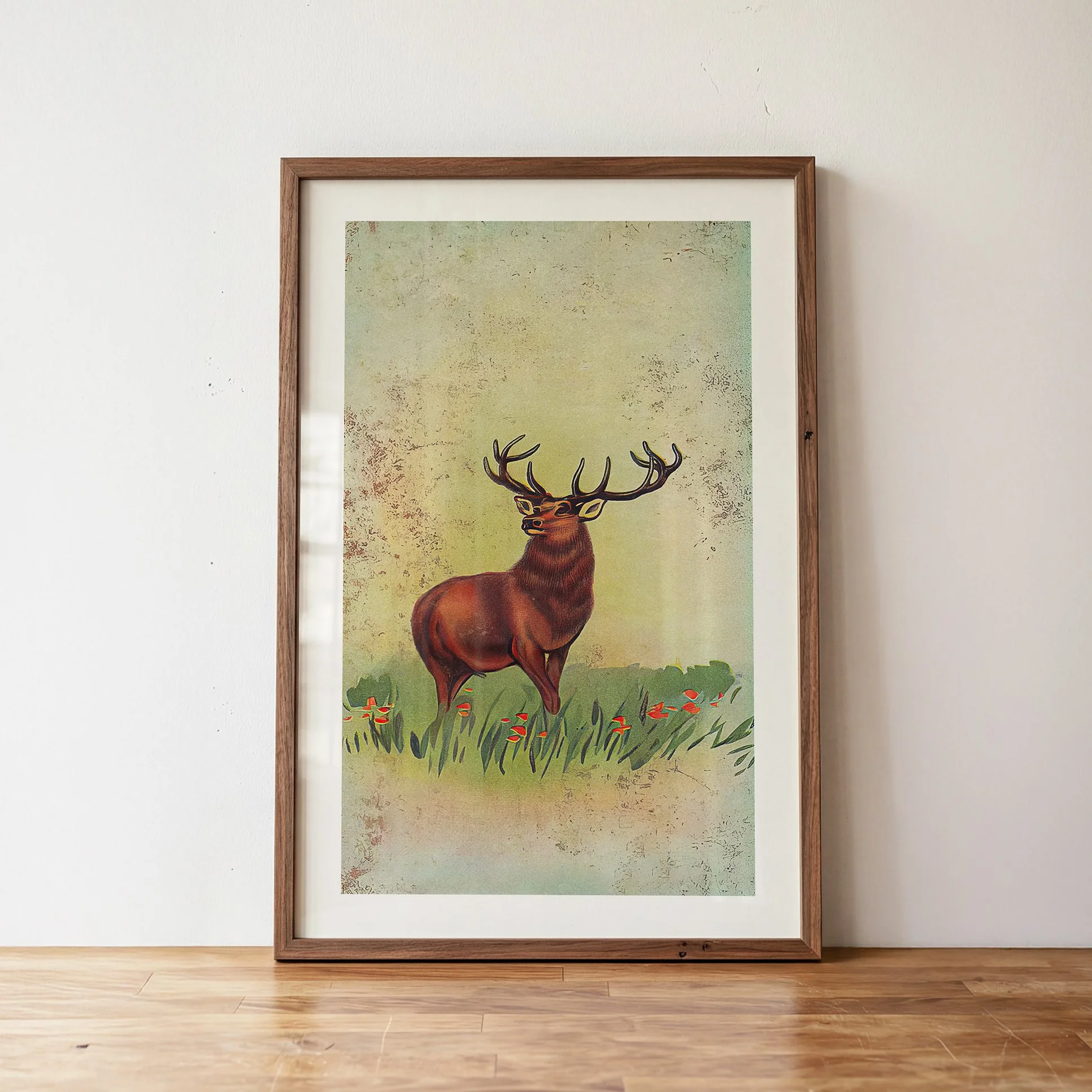 Decorative Deer Print - Retro Lake House Poster