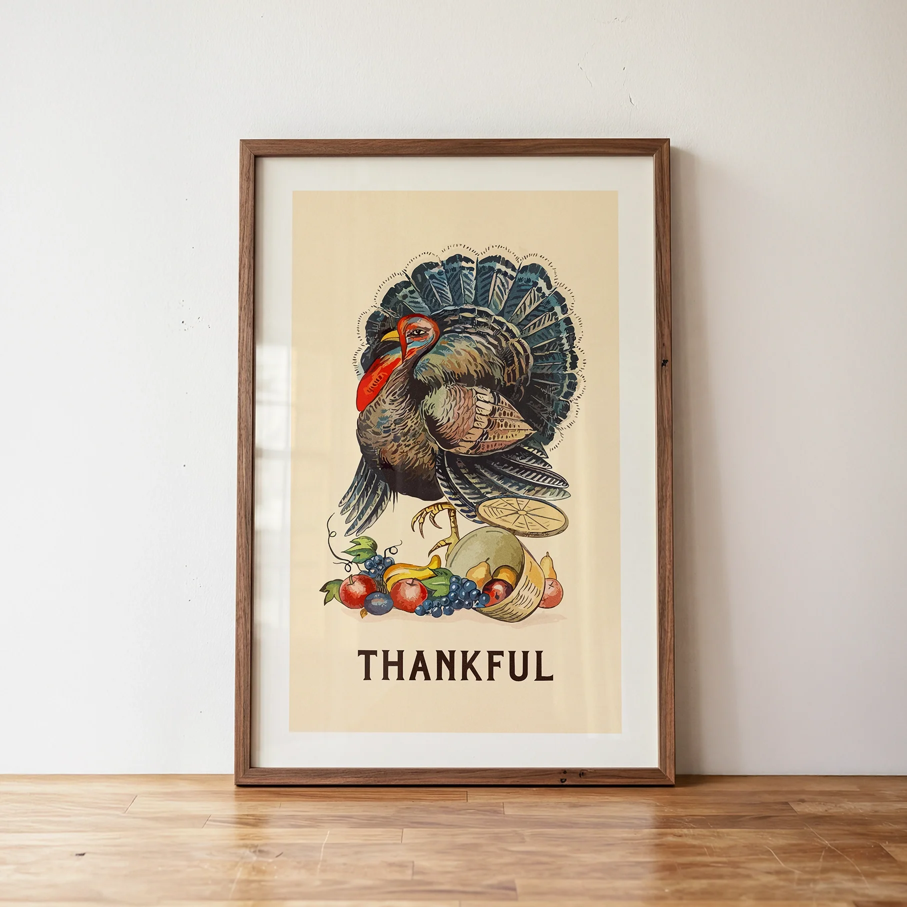 Thankful Turkey Print - Retro Thanksgiving Poster